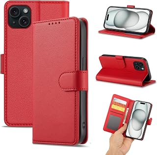 iphone 13用 ケース 手帳型 上質レザー アイフォン 13用 ケース 耐衝撃 4枚のカードを収納（レッド）