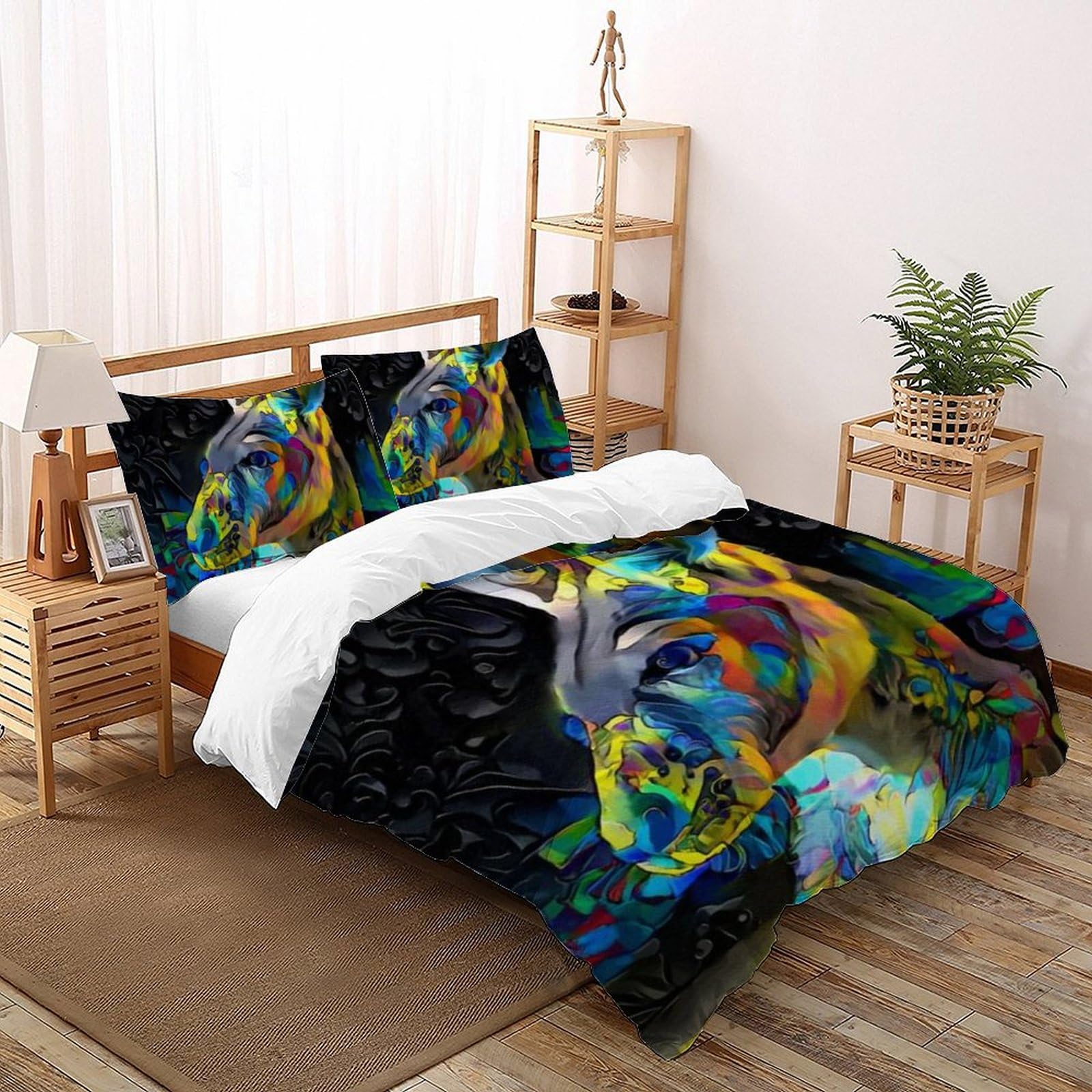 Housse de couette double microfibre animaux pour lit enfant facile à laver sans repassage