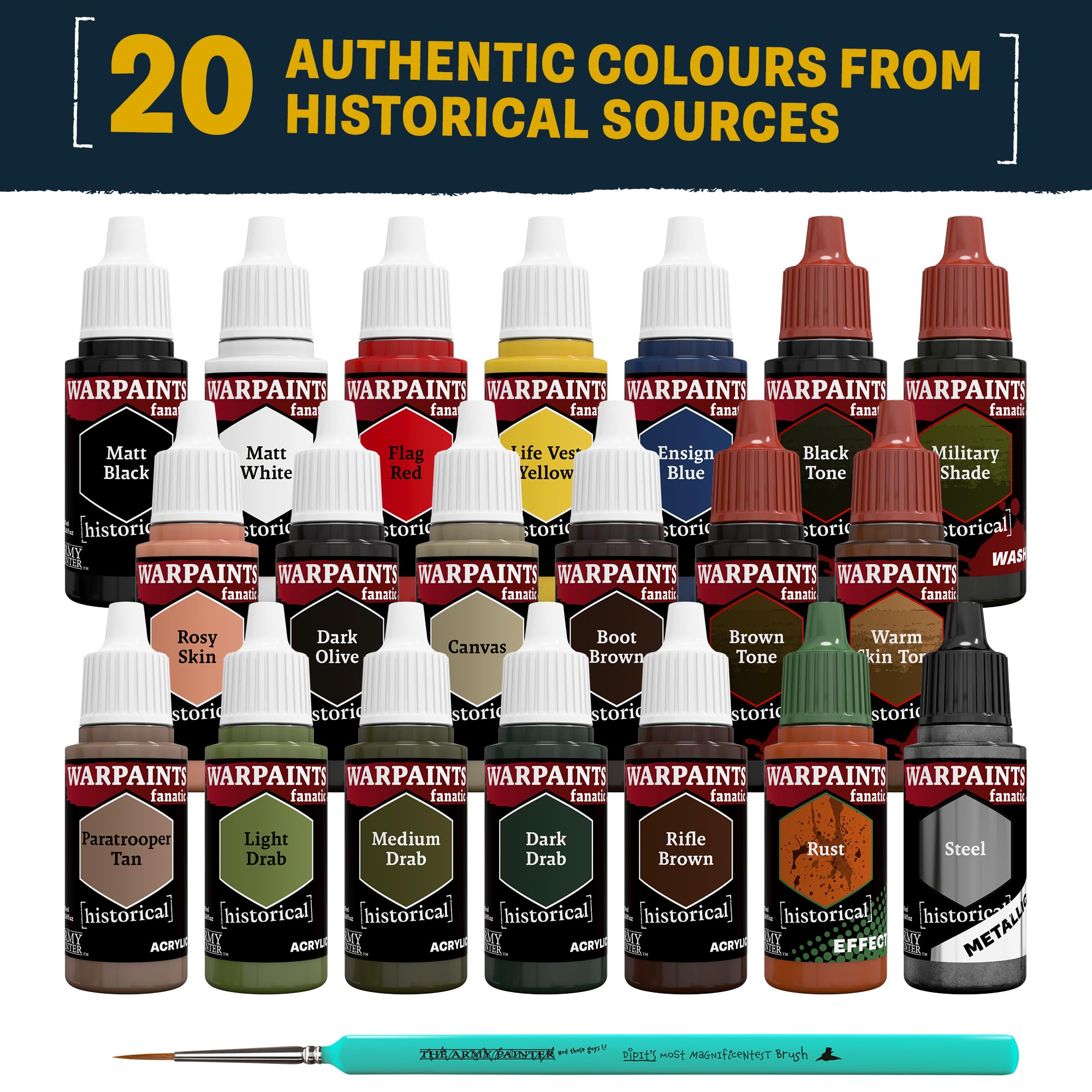 The Army Painter, Historical: WWII American Paint Set Combo, 20x18ml Farben | Acrylfarben inkl. Warpaints Fanatic: 14 Acrylic, 4 Washes, 1 Effect, 1 Metallic & 1 pinsel - Miniaturfarben für Armed Forces