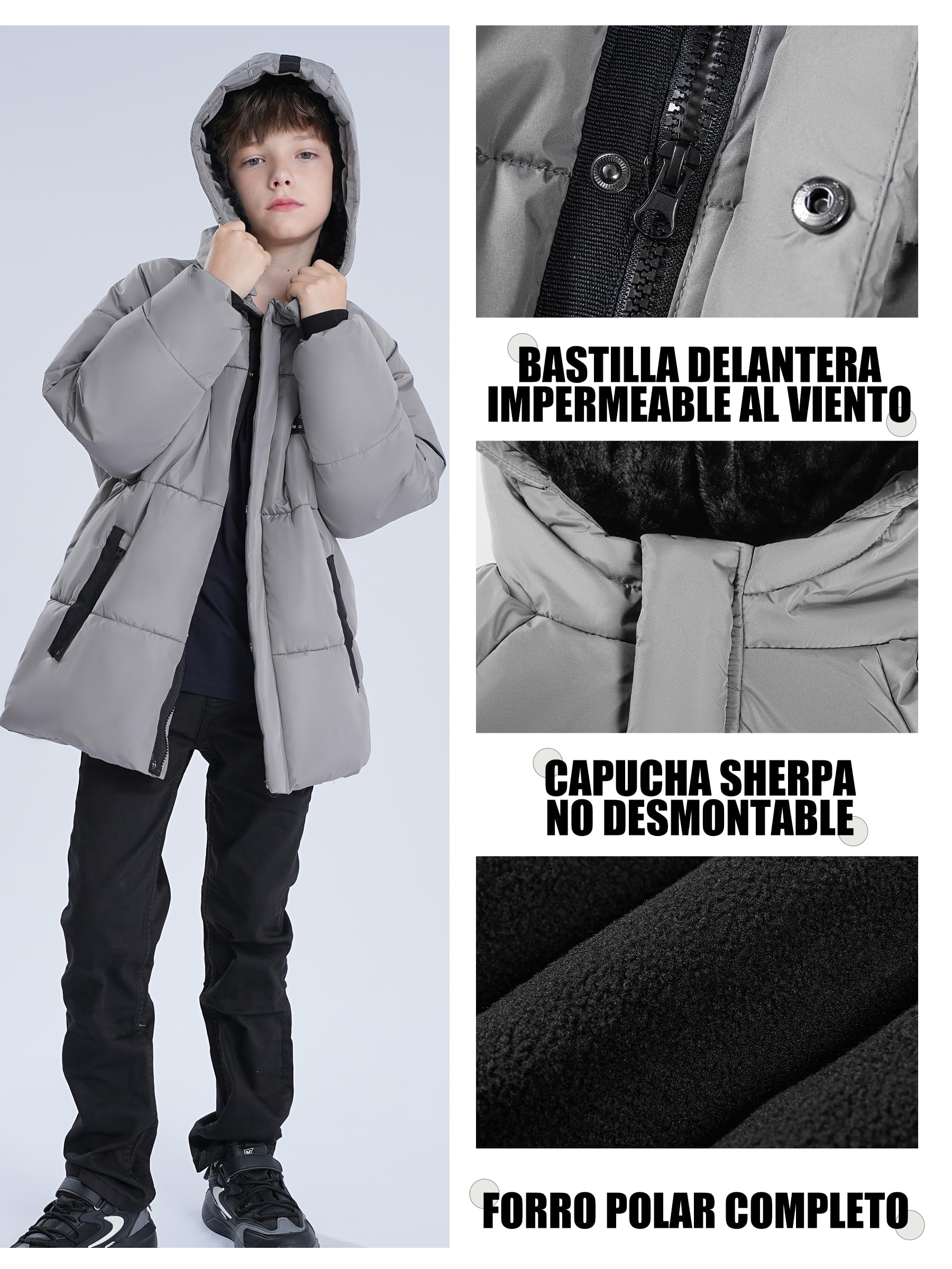 maoo garden Abrigo Niño Invierno Chaqueta Gruesa Impermeable Con Forro Polar Térmico Para Niños Mayores 128-152cm