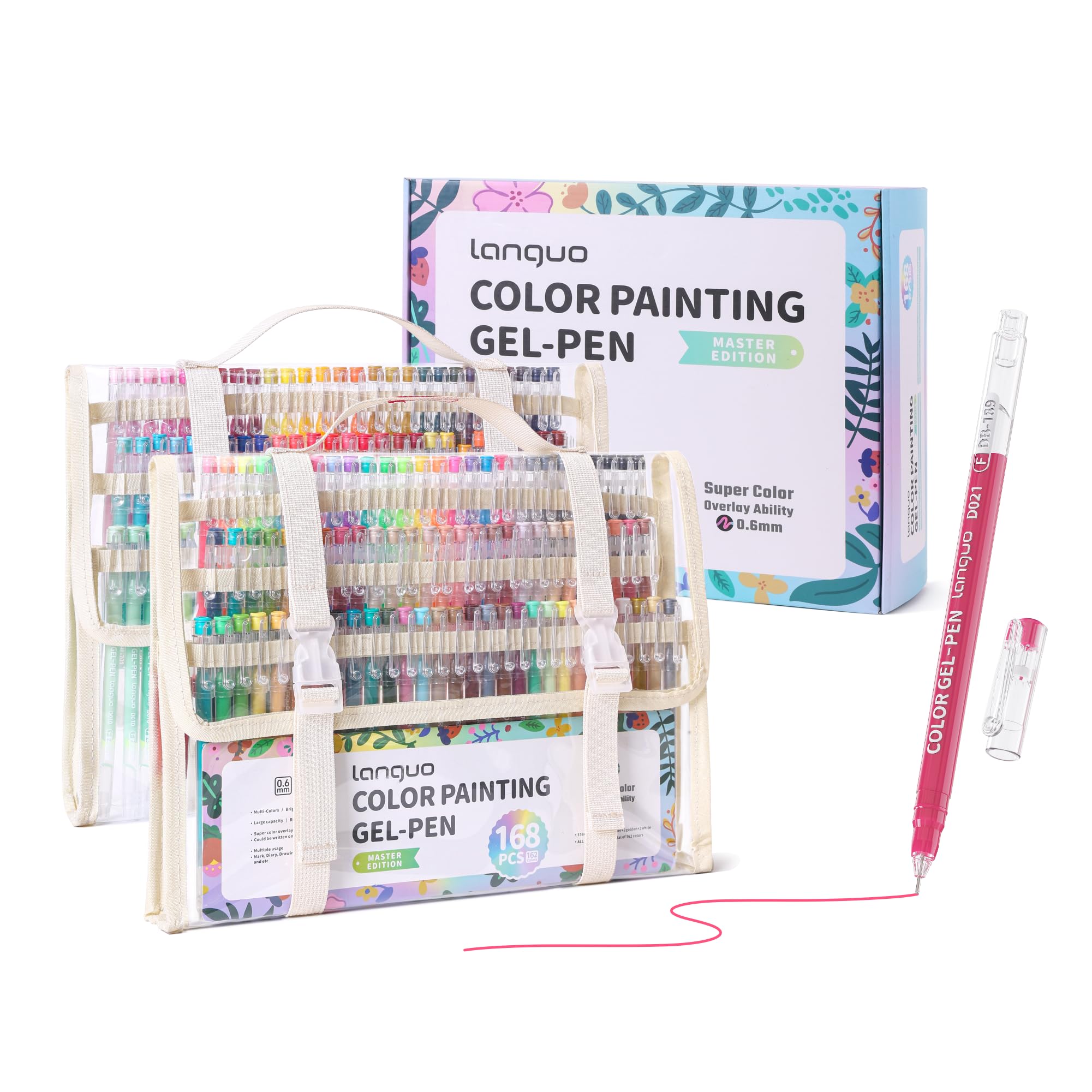 Languo Set mit 168 Gelstiften für Malbücher für Erwachsene, 162 Farben mit Reiseetui, perfekte Gelstifte zum Zeichnen, Kritzeln, Tagebuchführen, Künstlerbedarf und DIY-Handwerk