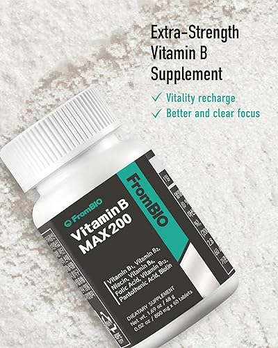 Miniatura 4 de FromBIO Vitamina B Max (60 tabletas, 60 días)  Complejo B Complejo Complejo. 8 vitaminas B esenciales para vitalidad y bienestar general, apoyo