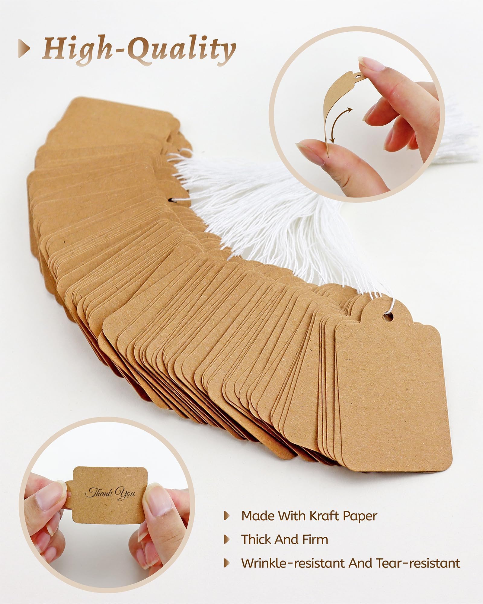 500 sztuk metek z linią 2,8 x 4,5 cm, spersonalizowane etykiety upominkowe z pustymi etykietami do znakowania papieru do pisania do wyświetlania biżuterii, odzieży (brązowy)