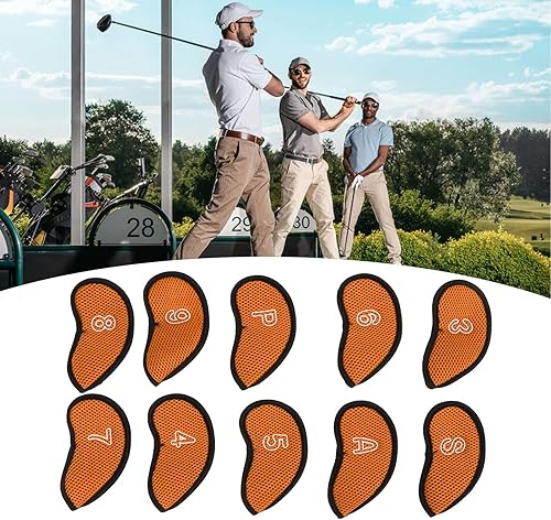 Miniatura 5 de Juego de 10 fundas para cabeza de golf, juego de 10 fundas de hierro de golf con números, fundas universales para la cabeza para palos de golf