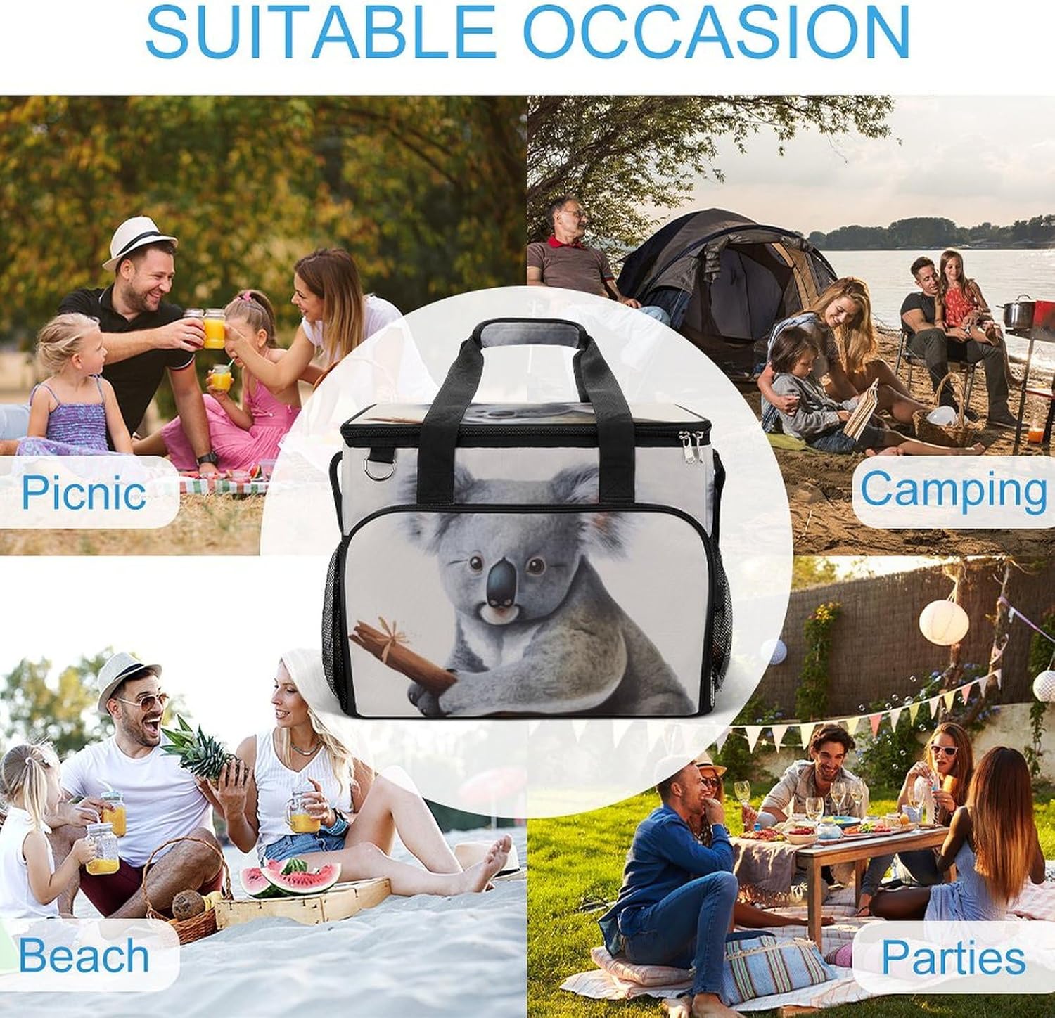 Cooler Bags Insulated for Travel, Koala and Butterfly Print Soft Cooler Bag,Insulated Lunch Bag for Camping/Beach/Outdoor/Picnic