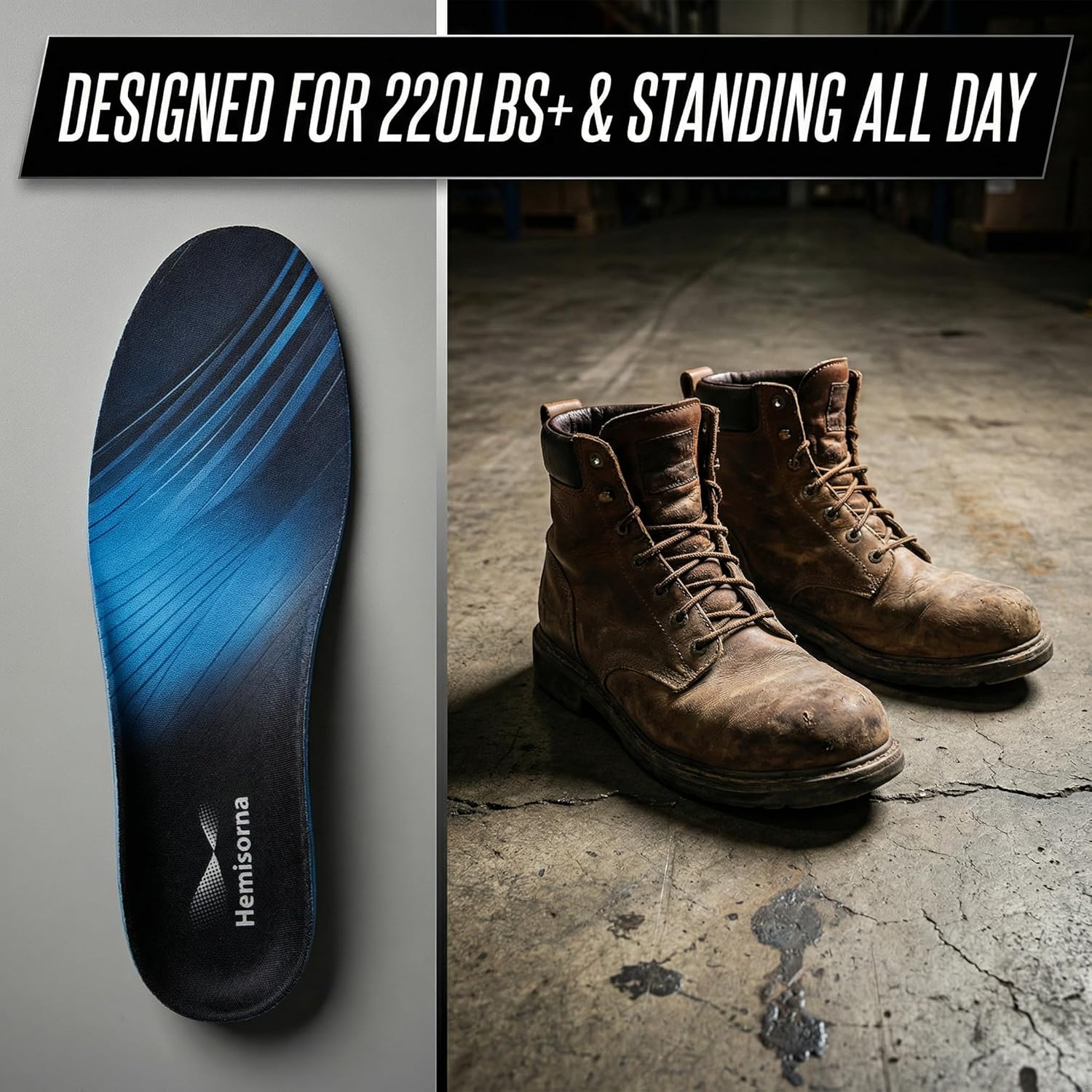 High Arch Support Insoles, 220lbs+ Heavy Duty Orthotic Inserts for Plantar Fasciitis Relief, Rigid Shoe Inserts for Flat Feet, Overpronation, Shock Absorbing Work Boot Insoles, Men&Women L - Image 5