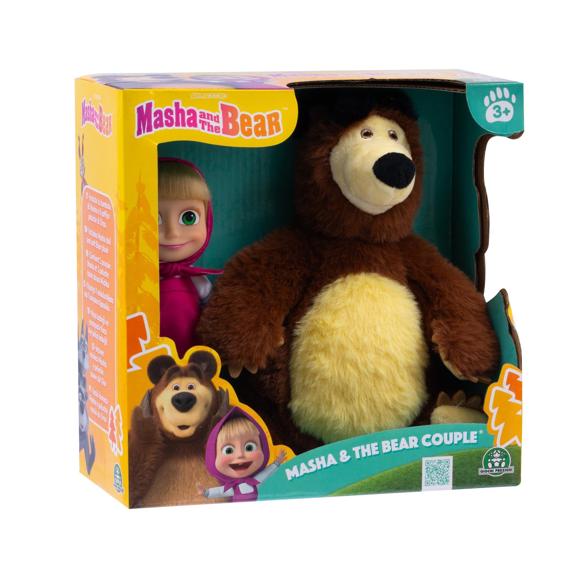 Giochi Preziosi Masha E Orso - La Coppia Di Masha Da 12 Cm Con Vestizione Classica E Il Morbido Orso Da 20 Cm In Un' Unica Confezione, Per Bambini A Partire Dai 3 Anni