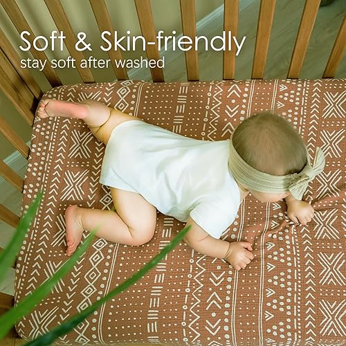 Miniatura 4 de TCBunny Sábanas de muselina para cuna, 100% algodón, estilo bohemio, neutro, para colchón de cuna estándar y colchón de cama infantil (52 x 28