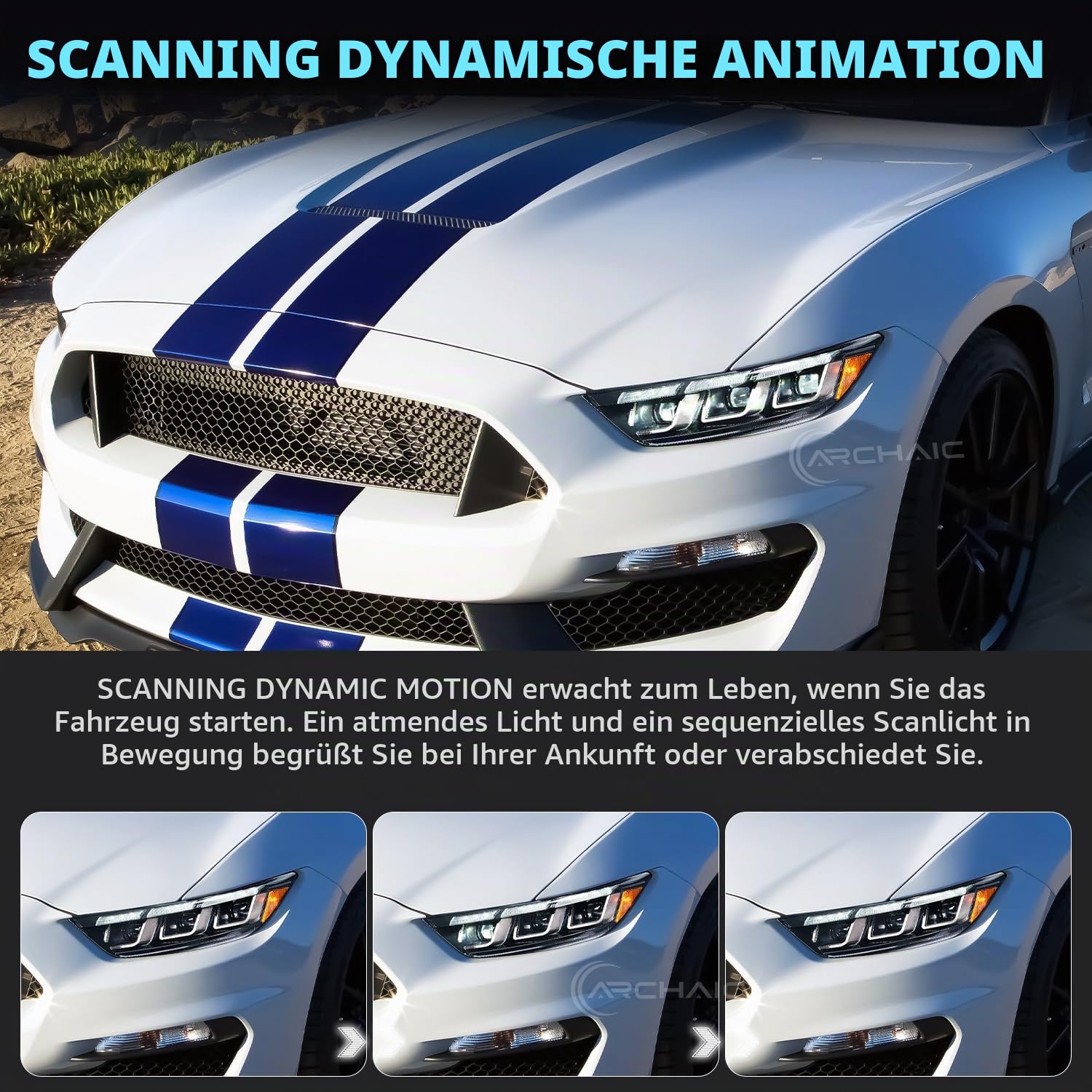 Archaic 3LINSE Scheinwerfer kompatibel mit 2015-2017 Ford Mustang