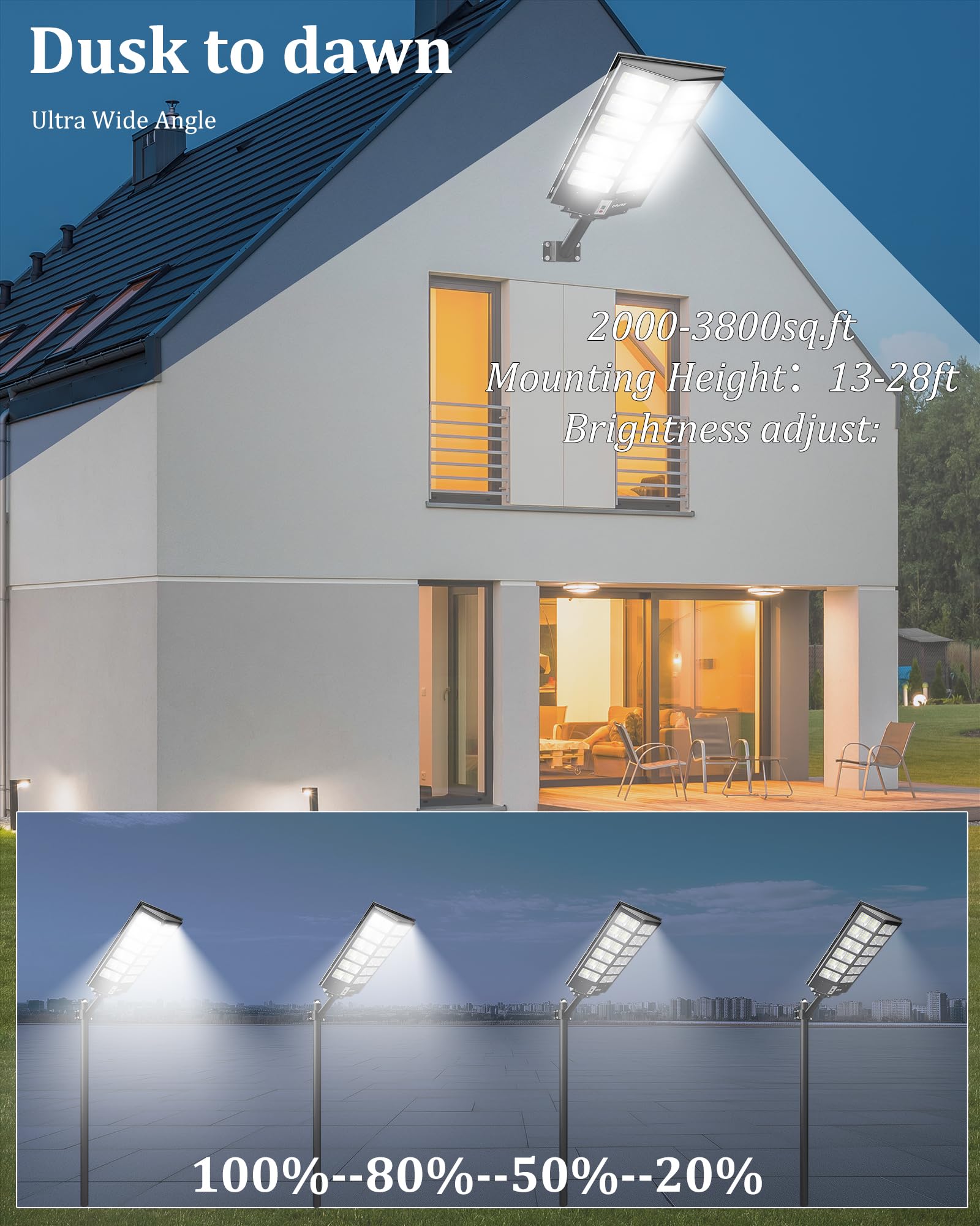 Ofuray Of-9800W Solar Straßenlaterne für Außen, Solarlampen mit Bewegungsmelder, 6500K Superhelle Led Solar Strahler Außen mit Fernbedienung, IP67 Wasserdicht Solarleuchte für Gärten, Garage, Straßen