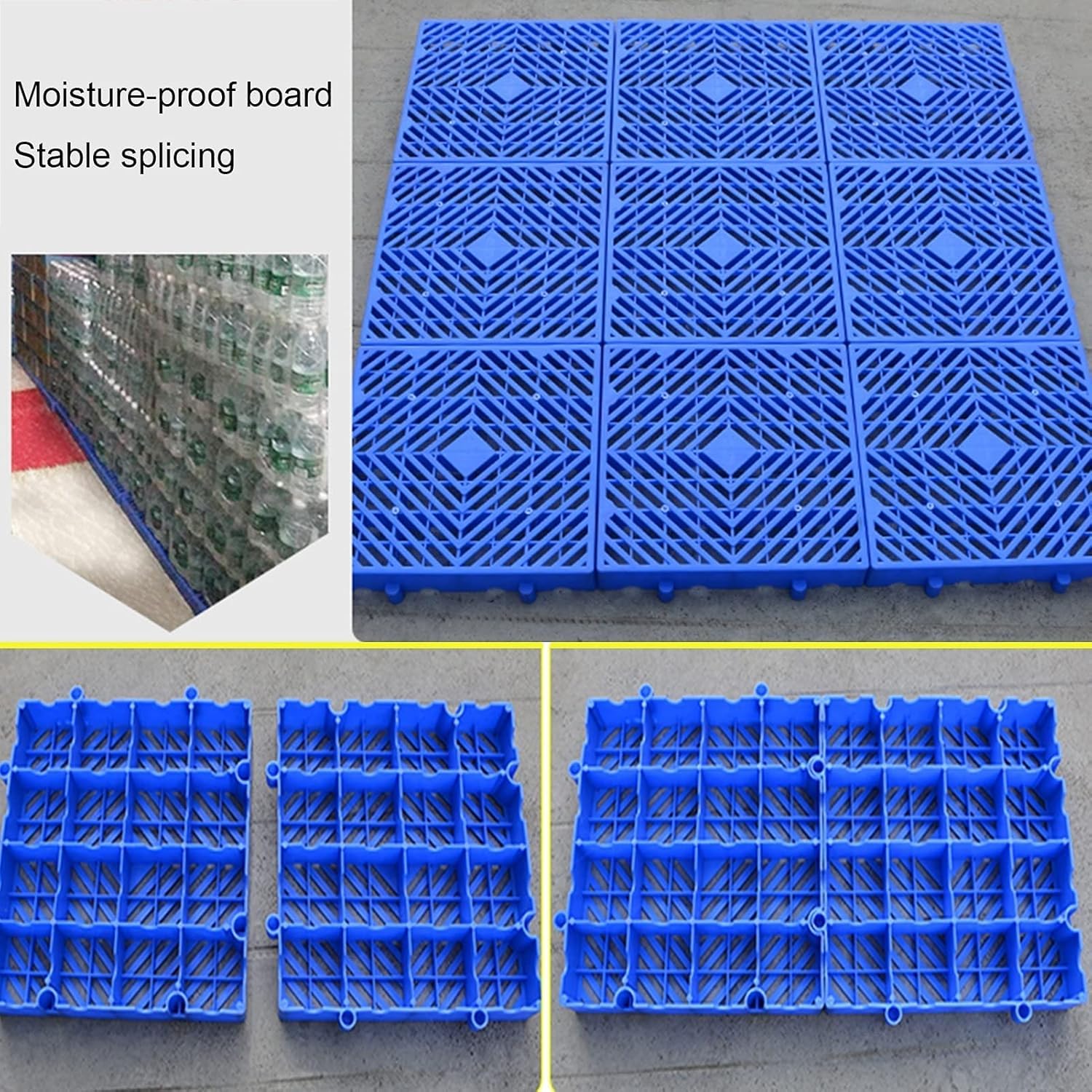 Bastidores de almacenamiento ligeros de alta capacidad de carga, palés de malla resistentes a la abrasión para interiores y almacenes y jardín, fáciles de apilar, paquete de 10 (50 x 50 x 5 cm, azul)