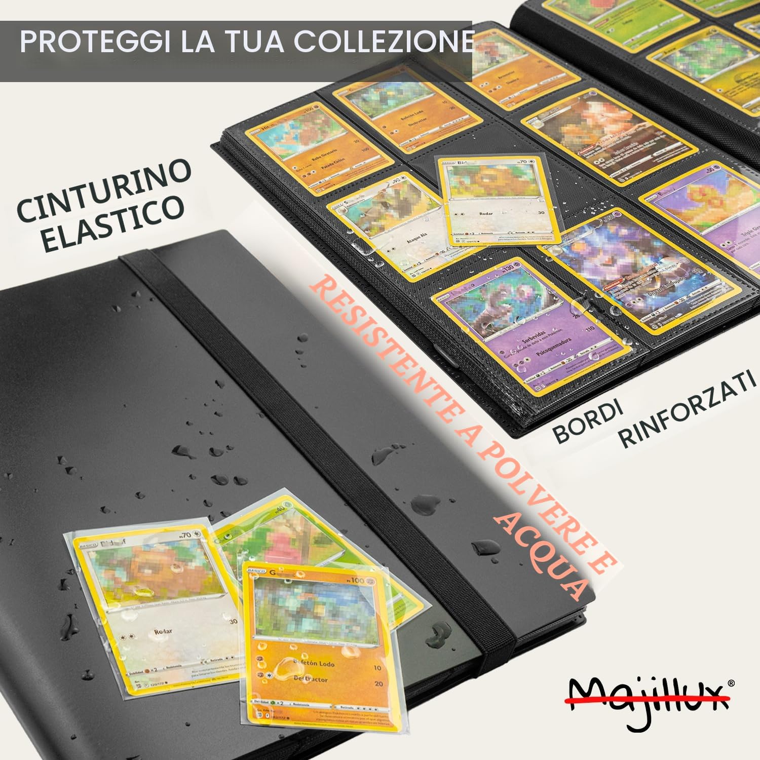 Raccoglitore Carte Collezionabili 540 Tasche e 600 Buste - Album Impermeabile con Inserimento Laterale Anticaduta per Proteggere e Organizzare Carte Pokemon, Yu Gi Oh, MTG, Lorcana