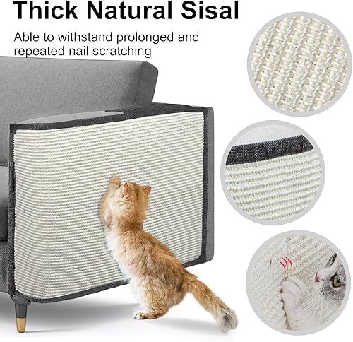 Miniatura 4 de Protector de sofá de tamaño grande para gatos, protector de sofá de sisal de 27.5 x 19.6 pulgadas, protector de sofá de sisal para gatos y perros