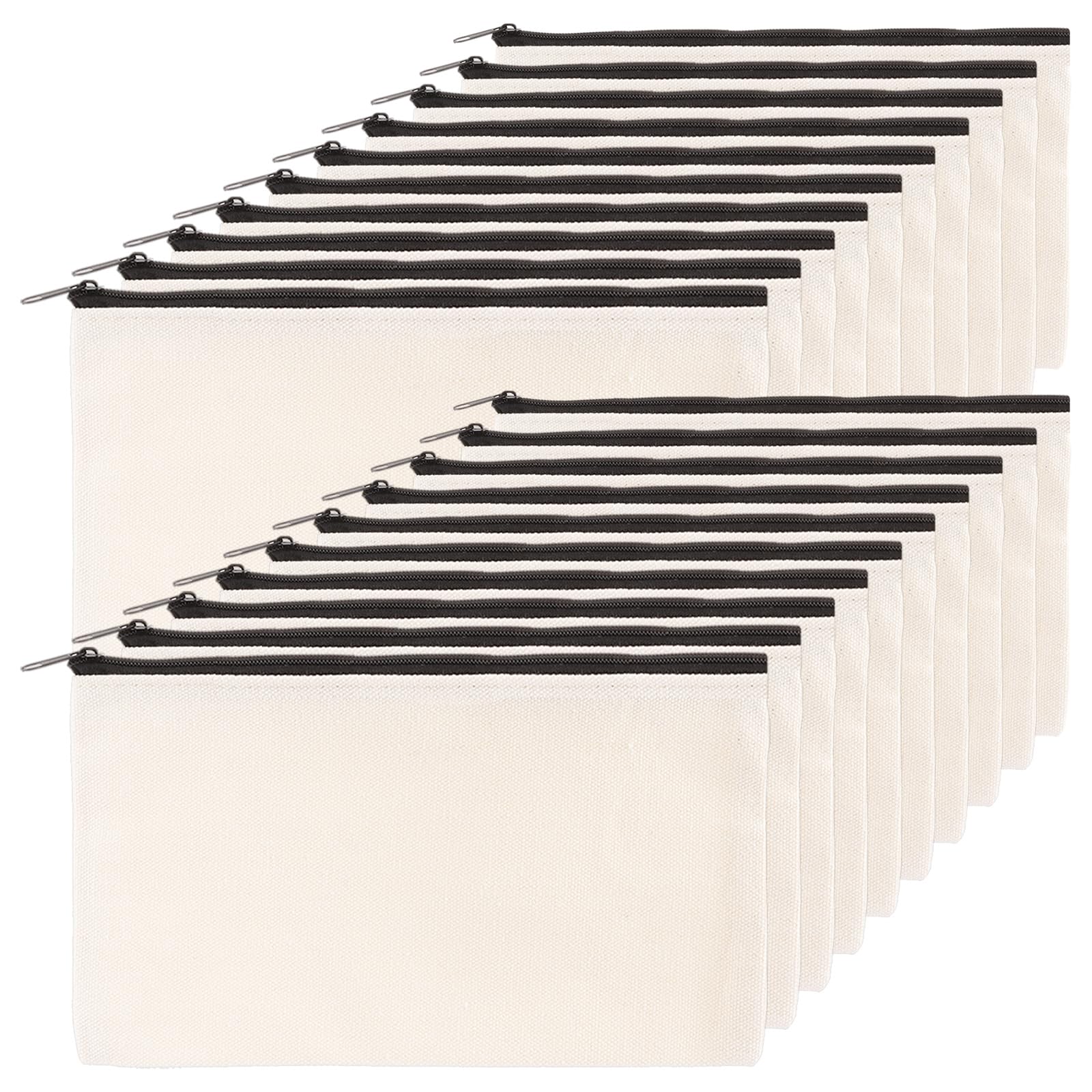 ASelected 20 Pack Zipper Blank Cloth DIY BlankBag Pencil Cases Multi-purpose Linen Bags for Travel and School