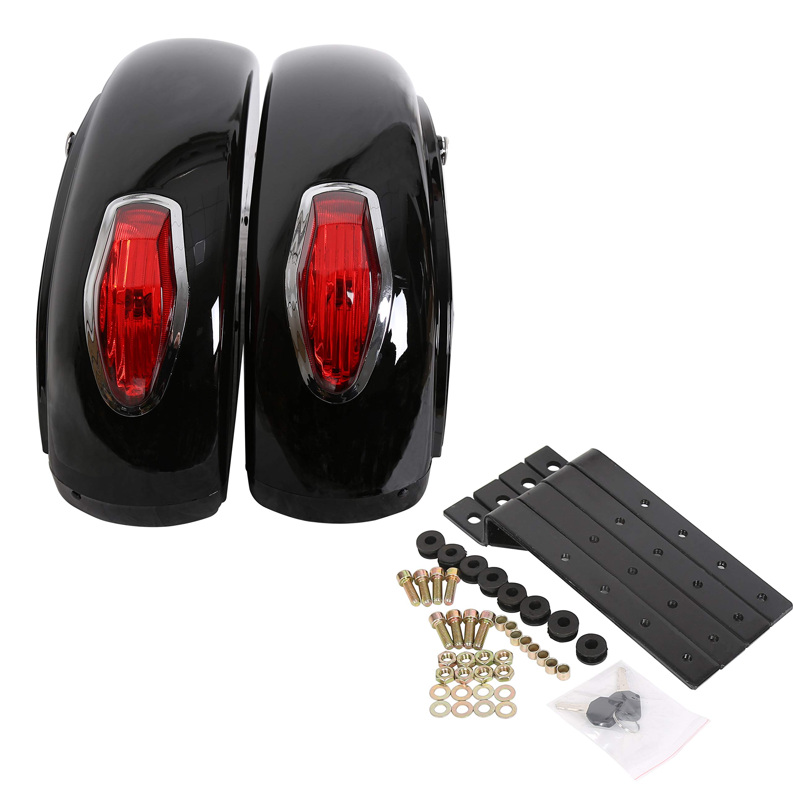 Universal Motorcycle Hard Saddlebag Trunk W/Lights W/Locks Fit