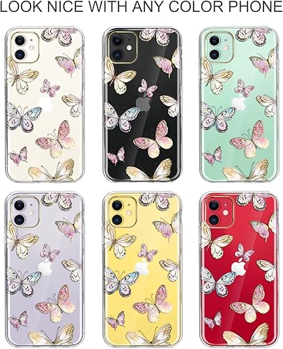 Miniatura 5 de JIAXIUFEN Funda transparente para iPhone 11 chapado en oro, diseño de mariposa, a prueba de golpes, delgada, de poliuretano termoplástico,