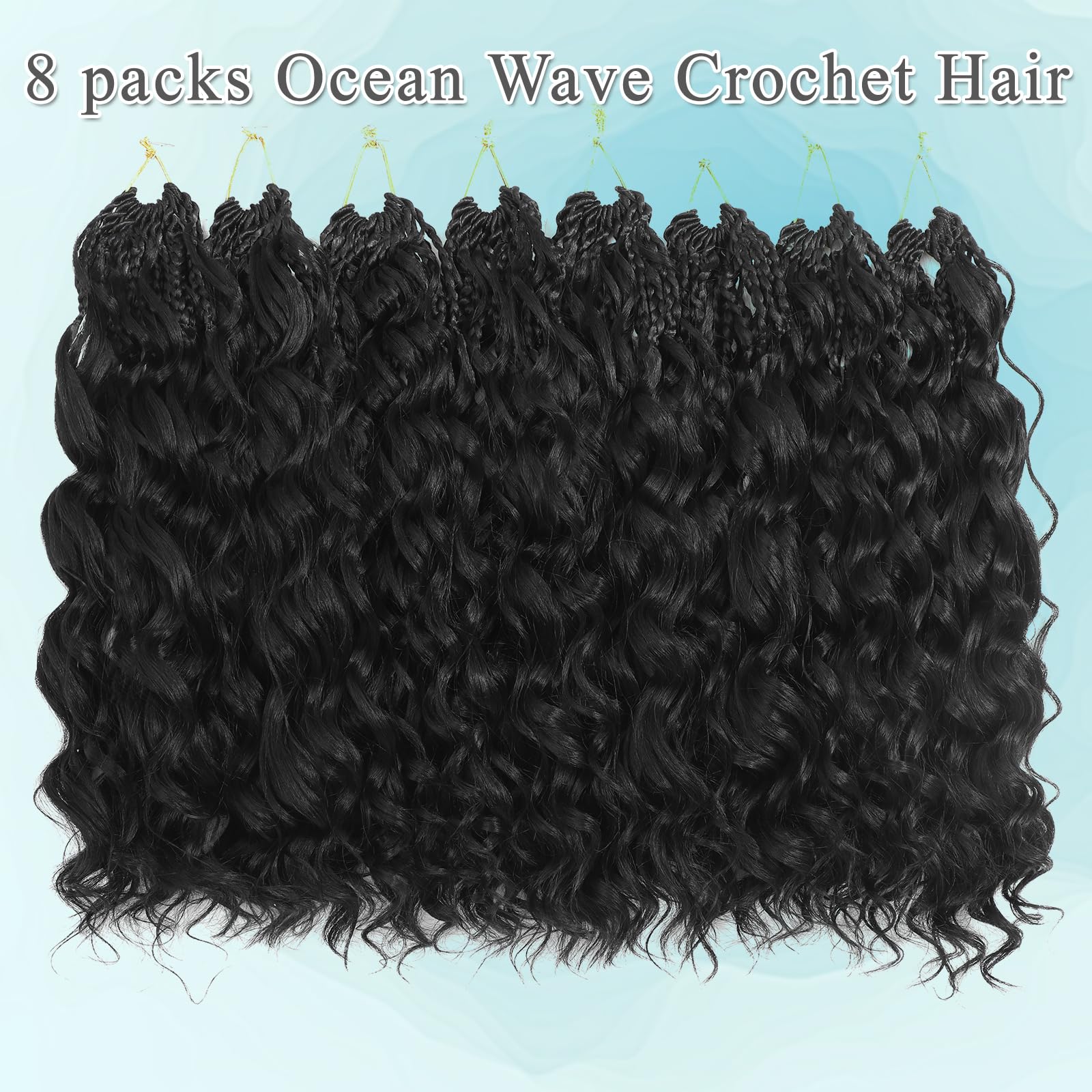 Pre Looped Ocean Wave Crochet Hair 8 Packs Boho Ocean Braids Short Curly Crochet Hair Pre Twisted Synthetic Deep Wavy Crochet Hair for Women (1B - Image 4
