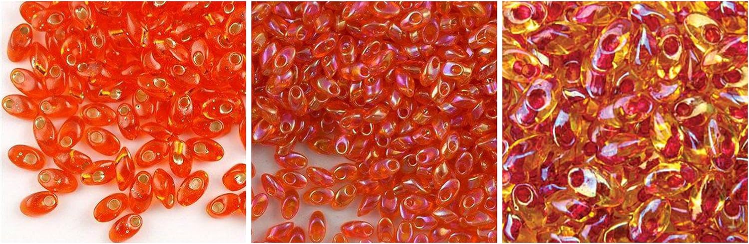 110g Grams Long Magatama Bead Mix, Miyuki Orange, Salmon, Gold, Rose, Peach, Pink Amber. 11 Colors, 10g Each Plus 2 spools Cord. Kumihimo, Braiding, Macrame. 1st Class Mail