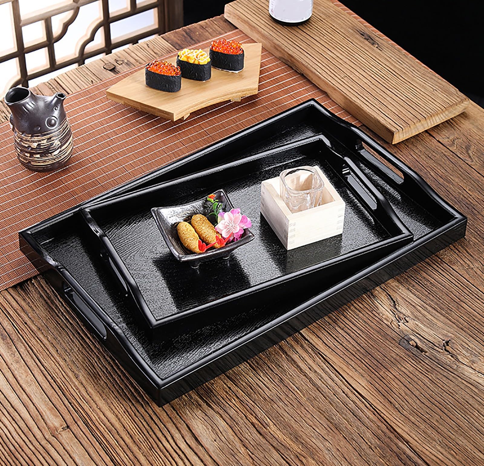 ROMOZ 2 PCS ABS Serving Tray with Handles, Home Decorative ABS Rectangle Platter Vanity Tray for Breakfast Dinner Drinks Kitchen Dining Living Bathroom Restaurants 60 * 40 * 2.8CM