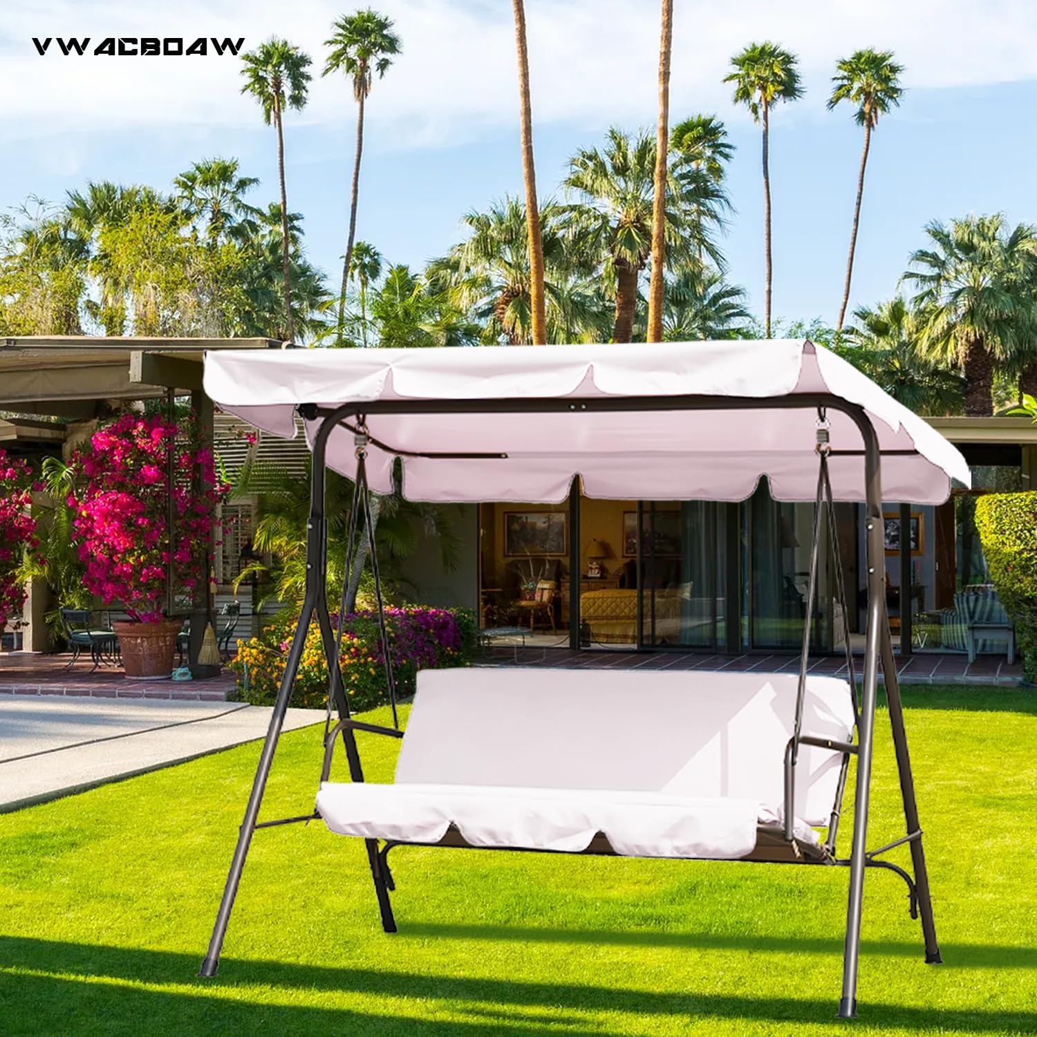 Housse de toit de rechange pour balancelle hollywoodienne - 210 x 145 cm - Imperméable, coupe-vent, indéchirable, tissu en polyester, anti-UV, anti-poussière, 250 x 190 cm, blanc