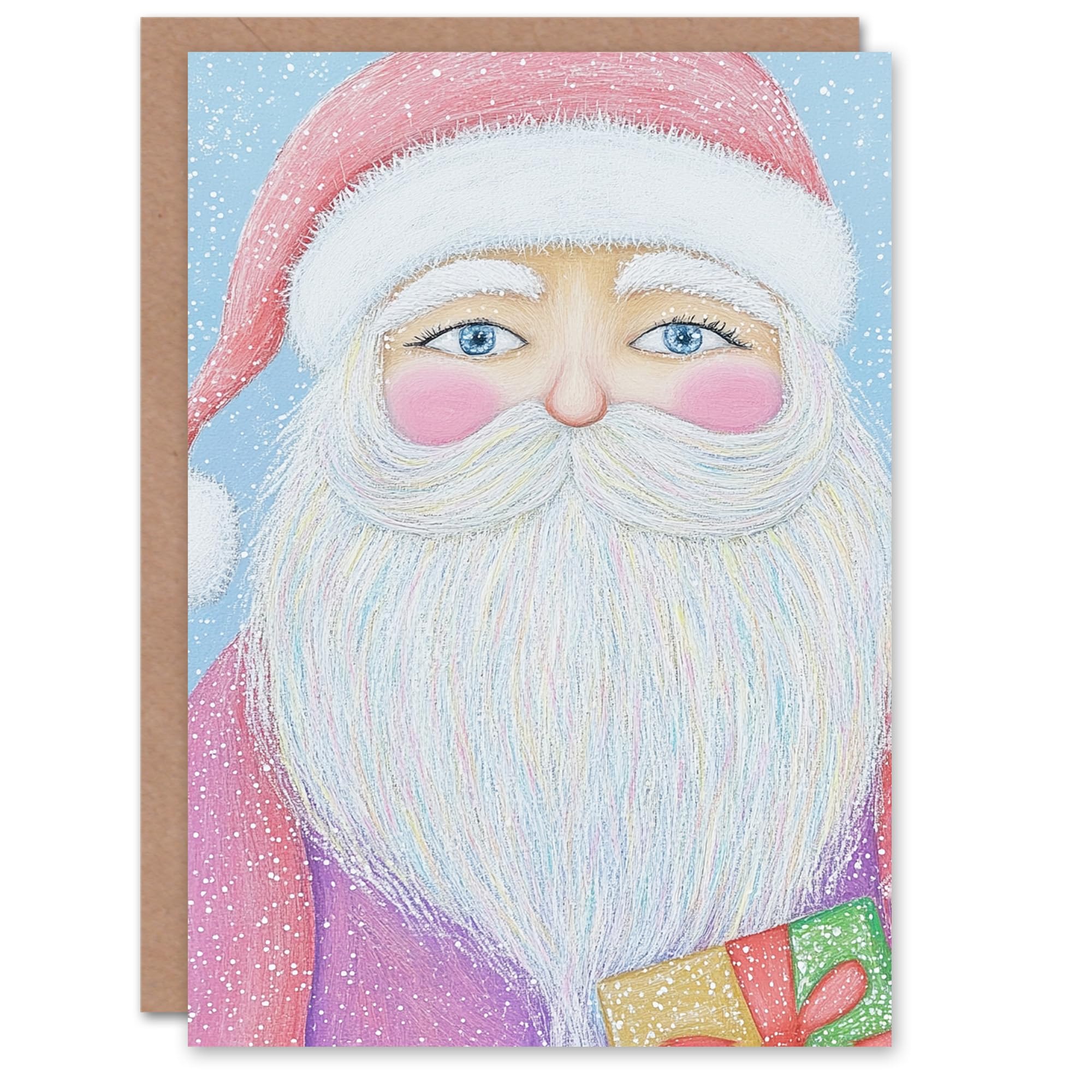 Wee Blue Coo Santa Claus with Present Christmas Card
