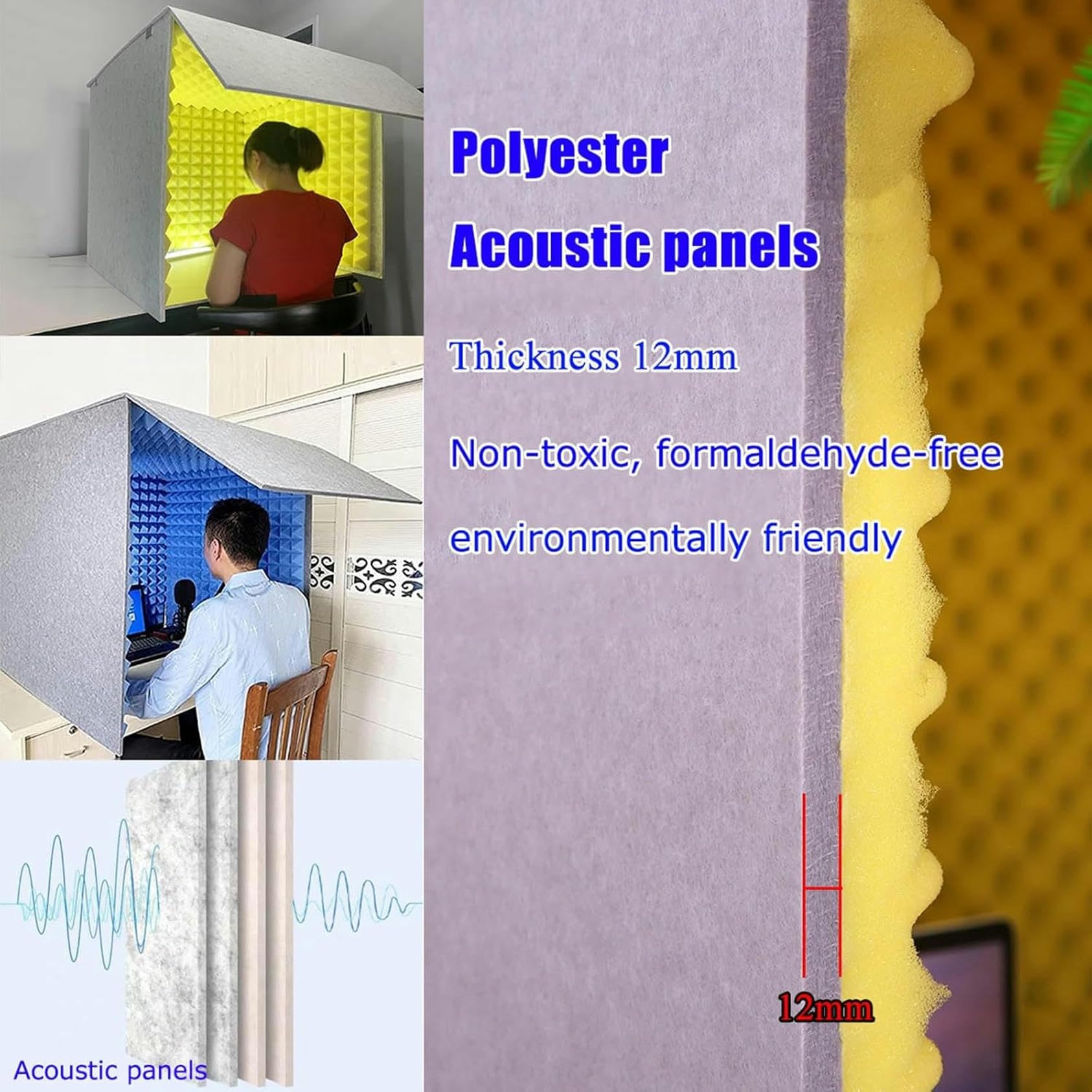cabina vocal, Sala de aislamiento acústico for estudio en casa, cabina espuma for micrófono, ideal for grabar podcasts, cantar y jugar | Yellow