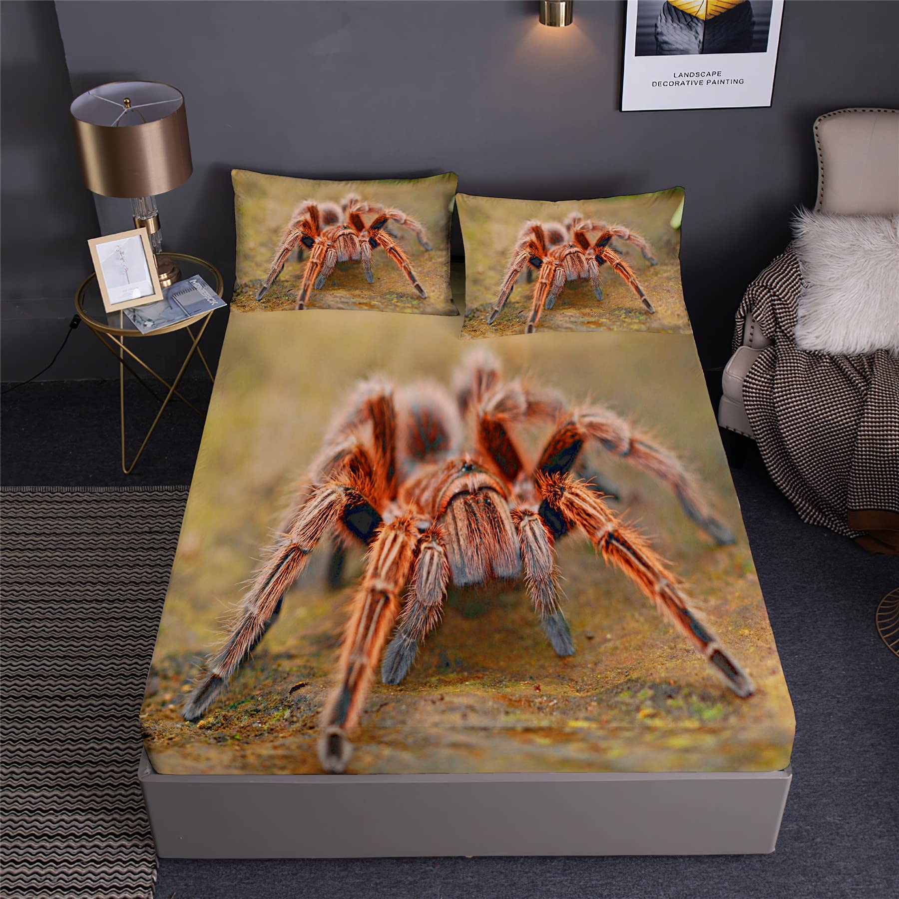 Feelyou Set di lenzuola per letto queen size, motivo ragnatela