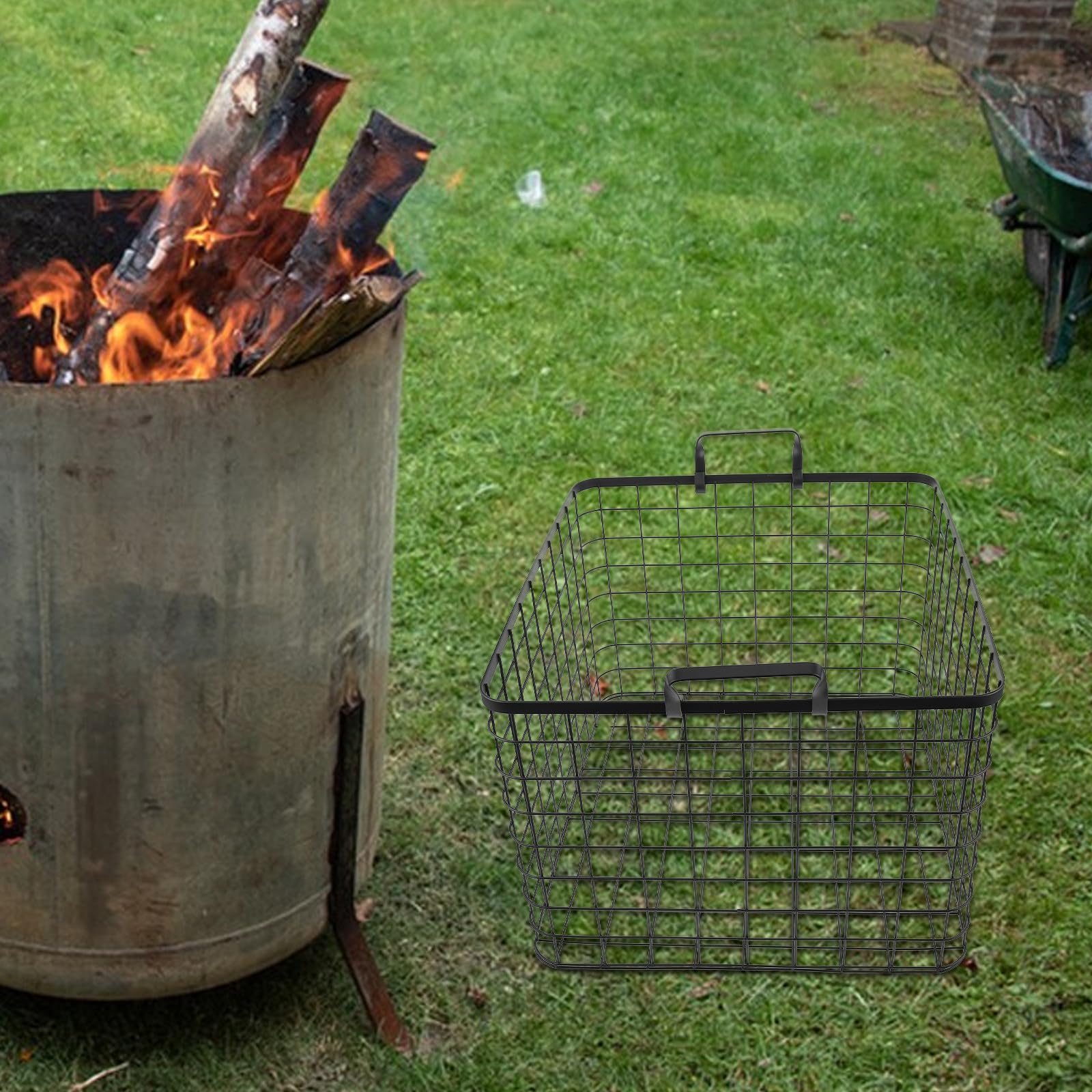 Cestino Portalegna in Ferro Nero a Struttura Aperta | Tronchi e Carbone, Design Classico Elegante, Soluzione per Stufa e Stufa a Legna