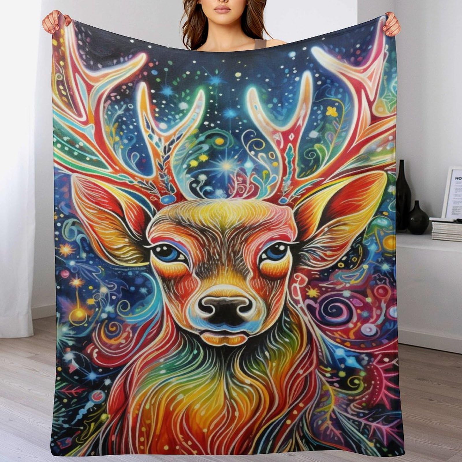 Couverture polaire en peluche ultra luxueuse motif cerf