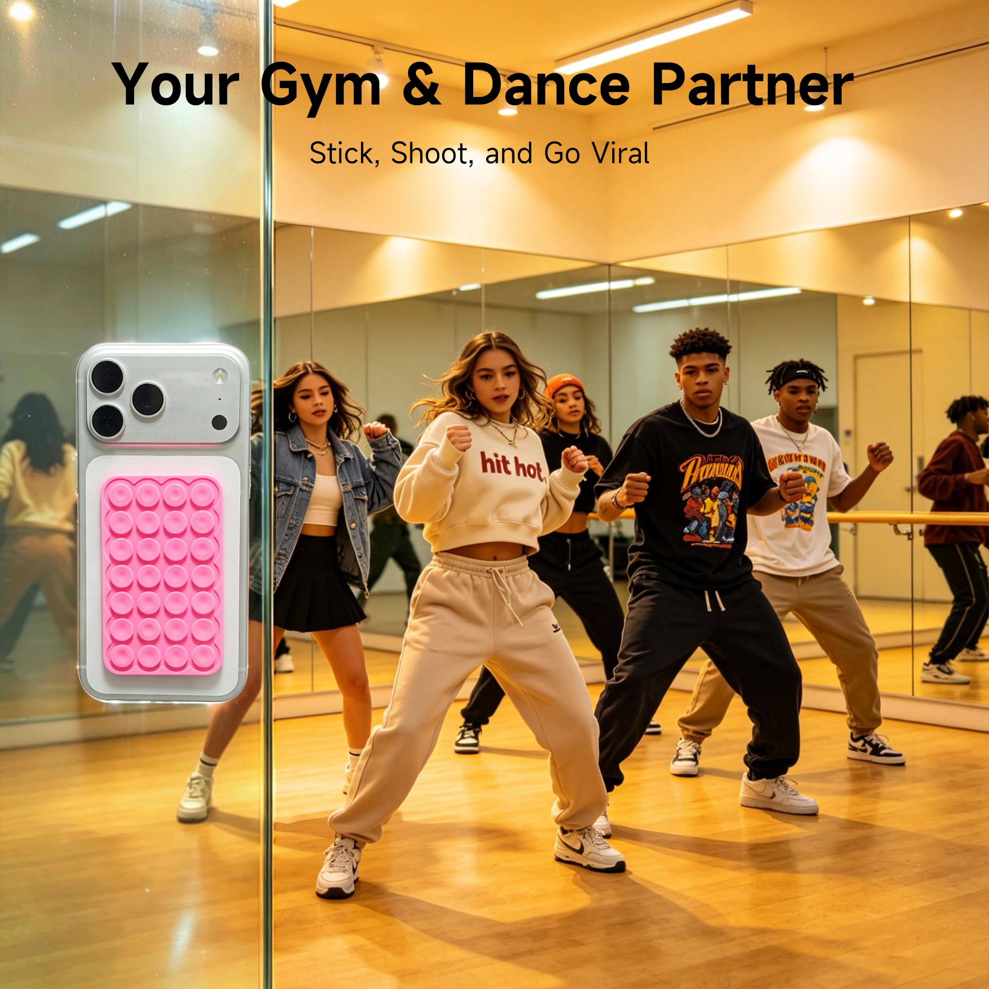 Funda de silicona con ventosa de doble cara para teléfono, soporte desmontable, manos libres, reutilizable, fácil de limpiar, soporte de agarre fuerte para selfies y videos, compatible con iPhone y
