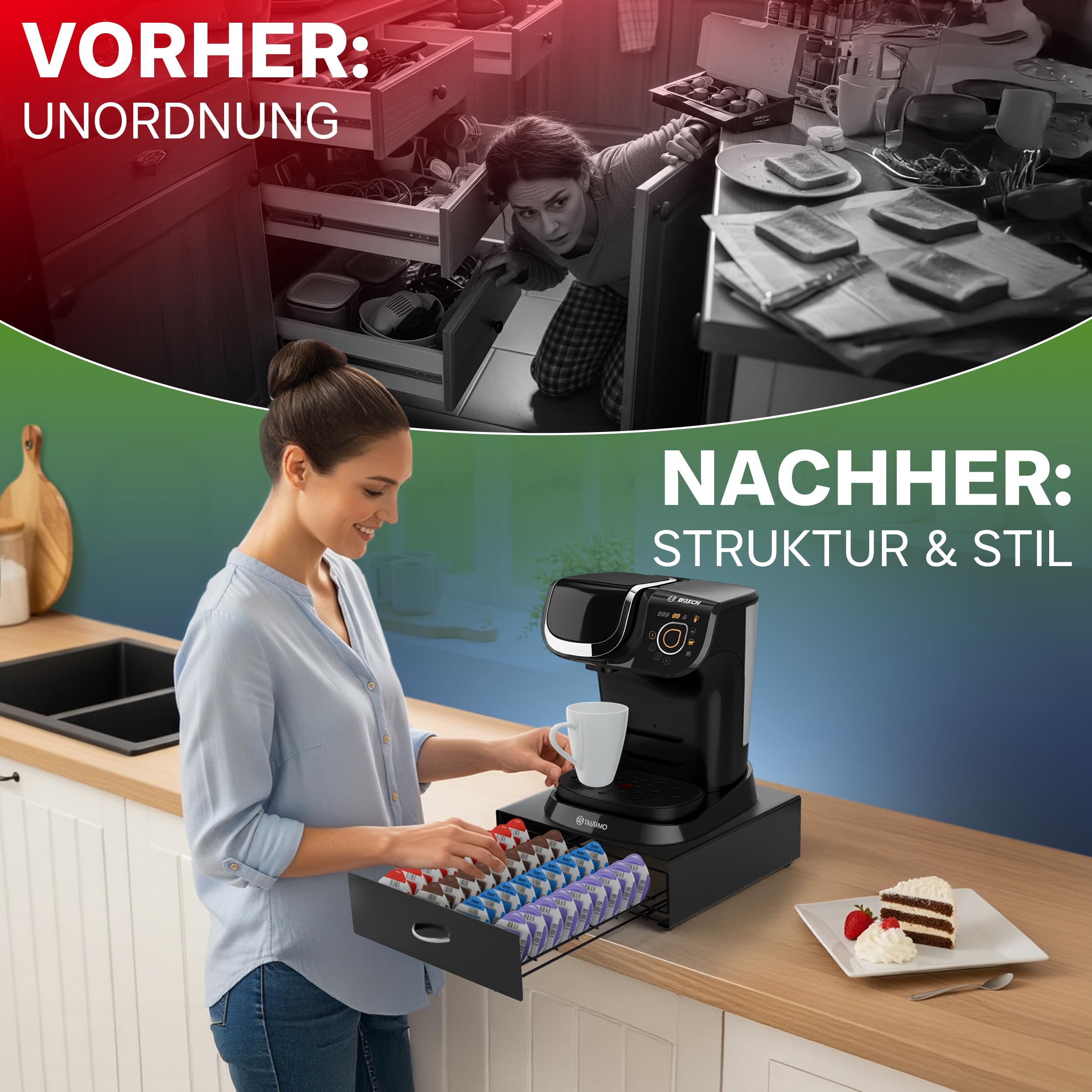 Kapselhalter kompatibel mit Tassimo Kapseln für bis zu 64 Kapseln, Eleganter Kapselspender, Kapselständer kompatibel mit Tassimo Kaffeemaschinen, Ordnung und Stil für Ihre Kaffeestation (Schwarz)