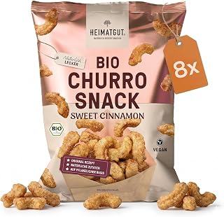 Heimatgut Organic Vegan Churro Snack Sweet Cinnamon Crispy Churro Style Cinnamon Snack With Organic Ingredients Without Palm Oil & Genetic Engineering 100% Natural & Vegan Sweet Snack for On the Go 8 × 65 g