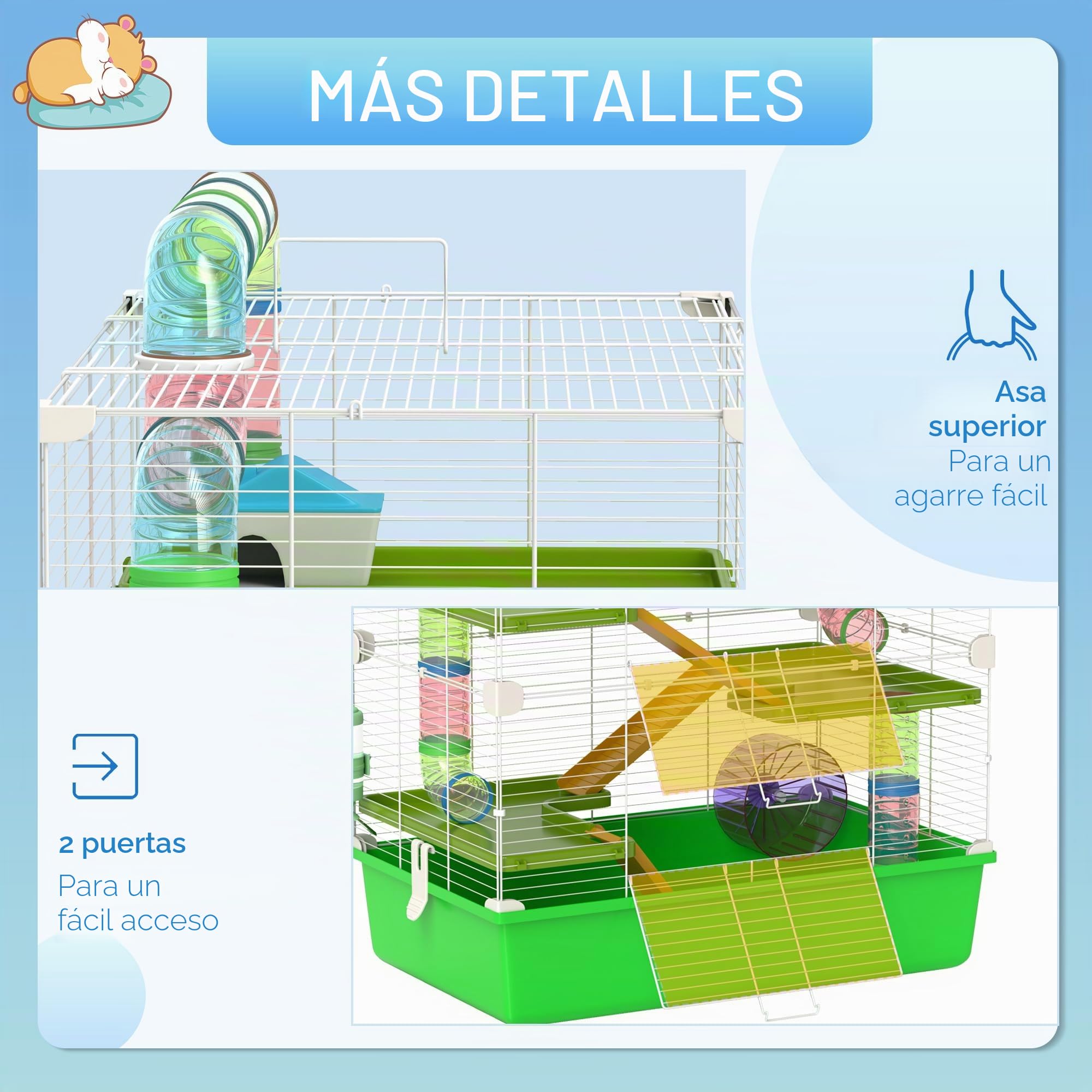 PawHut Jaula Grande para Hámsteres Jaula para Roedores 5 Niveles con Túneles, Bebedero, Rueda, Casita y Escaleras dim. 59L x 36l x 69H cm