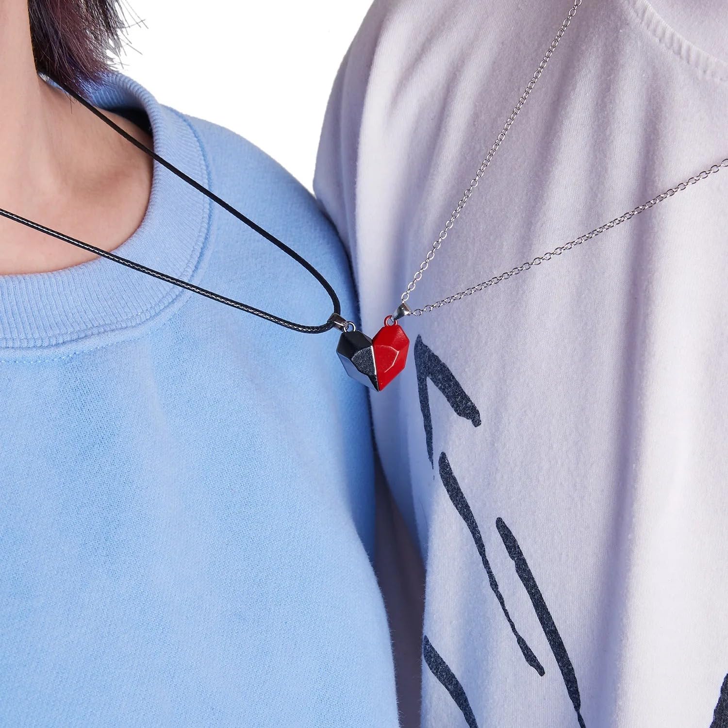 QHQQXN HHRLCH Collar magnético de Plata de Ley 925 para Hombres y Mujeres, 2 Piezas/Juego de Collares para Parejas, atracción Entre Amantes, Collar con Colgante de imán de corazón, Collar de corazón