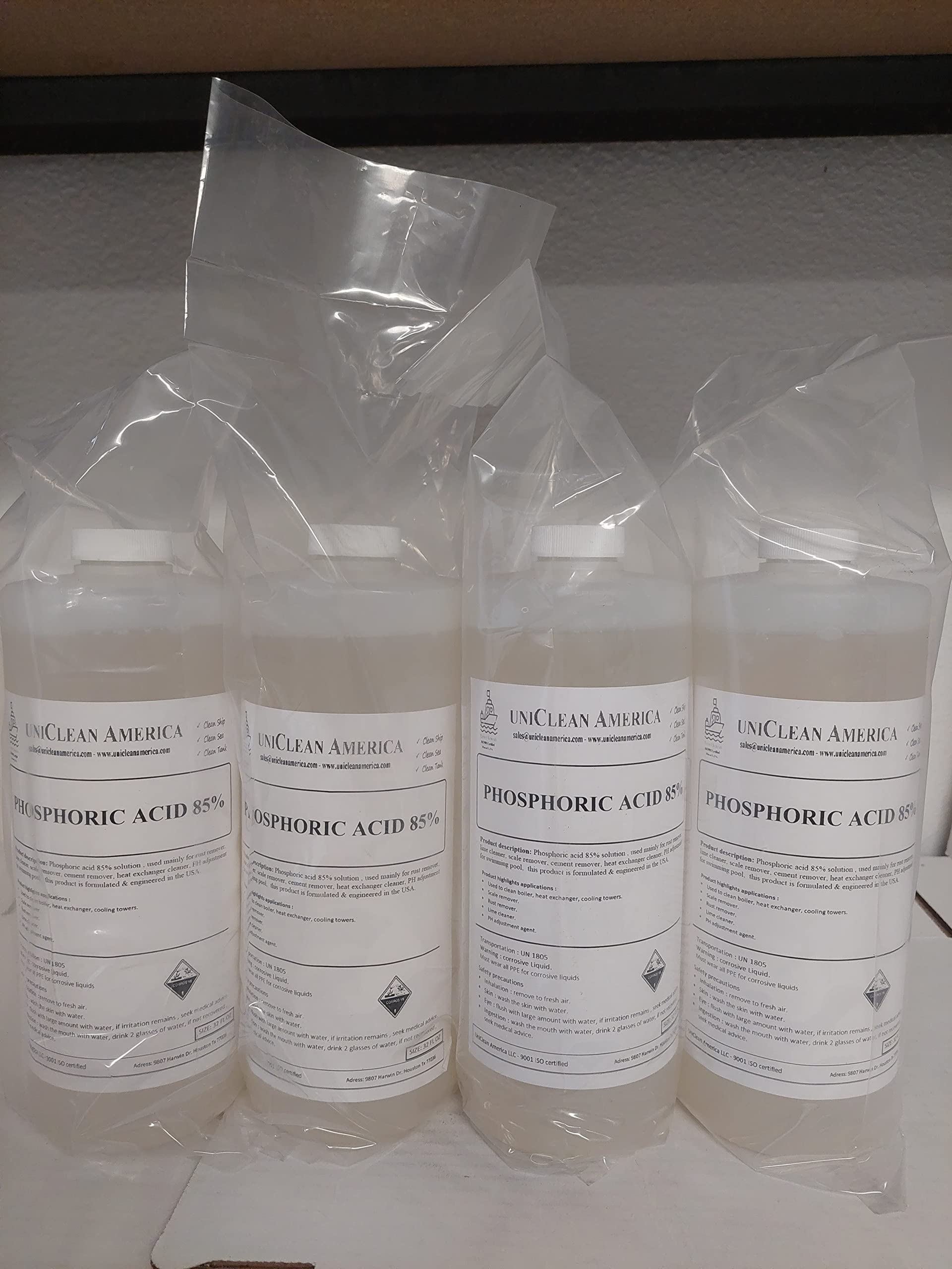 uncliean america llc Phosphoric Acid 85% I H3PO4 85% solution I for all acid cleaning I Rust Remover I LimeRemover I scale Remover I safe to used on most metals - Made in USA - Size: 128 (4x32) fl lz