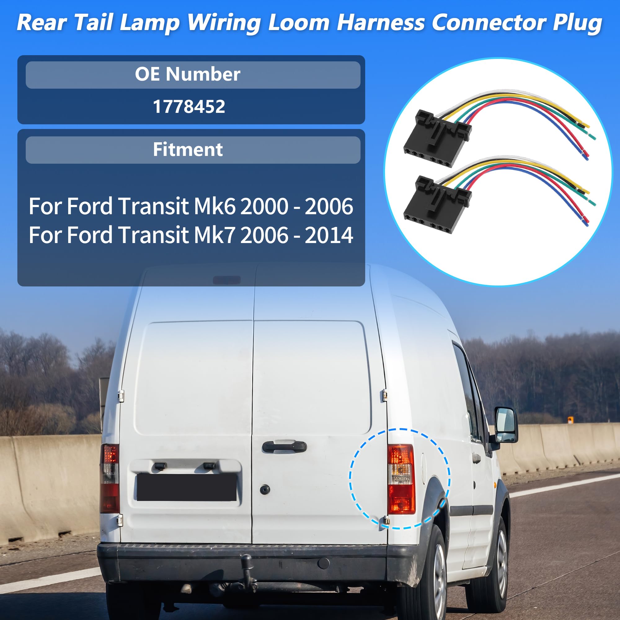 Heckleuchten Kabelbaum Für Ford Transit Mk6 2000-2006 2 STK | Für Ford Transit Mk7 06-14, OE-Nr. 1778452,Kupferkabel & Kunststoff, Größe: 3.8x1.1cm, Kabellänge: 14cm