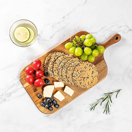 Miniatura 7 de Tabla de servir, tabla de cortar de madera de acacia con asa, tabla de quesos de madera, tabla de charcutería, tabla de madera para alimentos, pan,