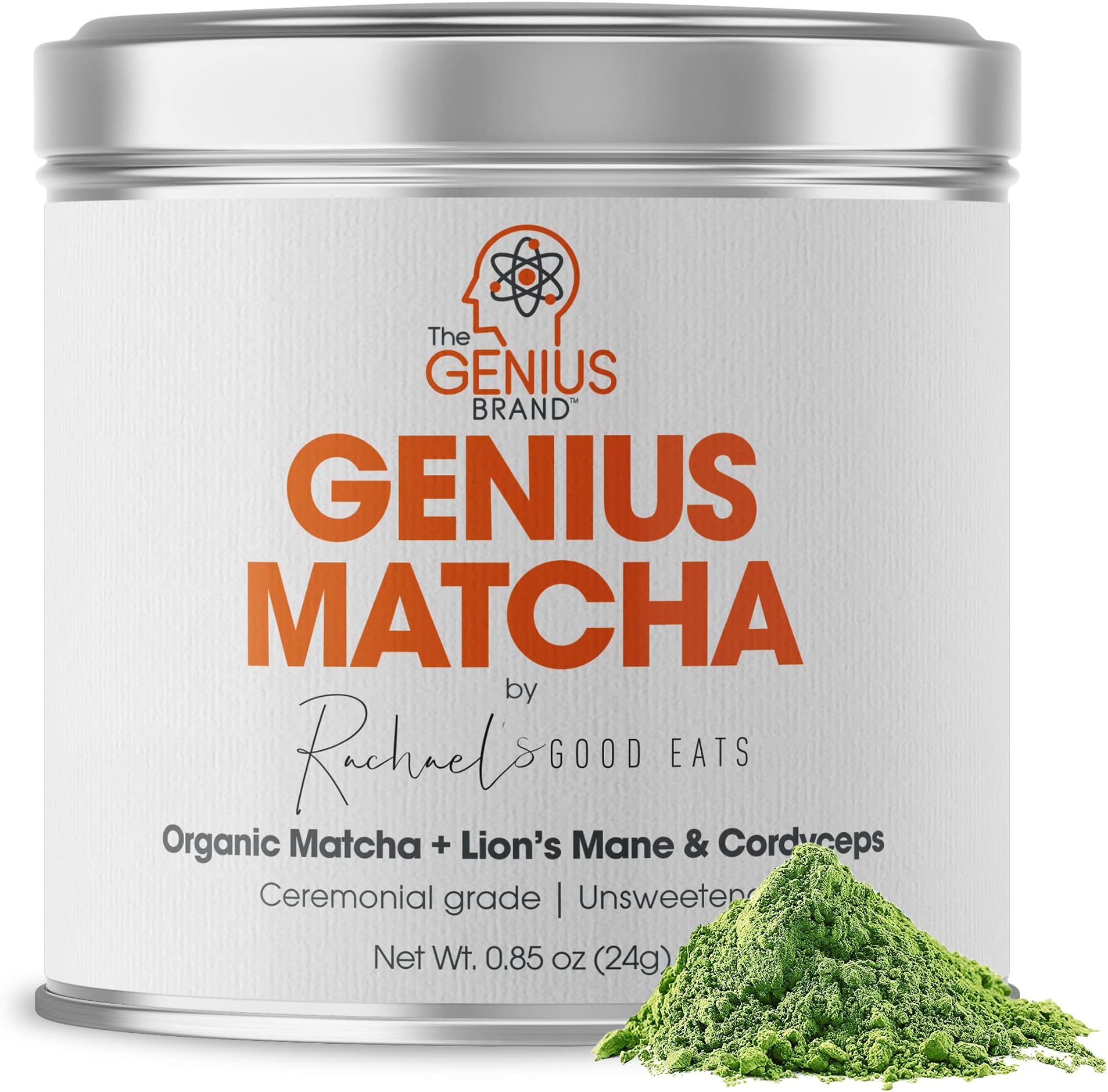 Genius Matcha Green Tea Powder, Unsweetened - Organic Ceremonial Grade, Authentic Japanese Culinary Matcha Mix with Lion’s Mane & Cordyceps Mushroom Extract For Energy & Focus Boost - RachaelsGoodEats
