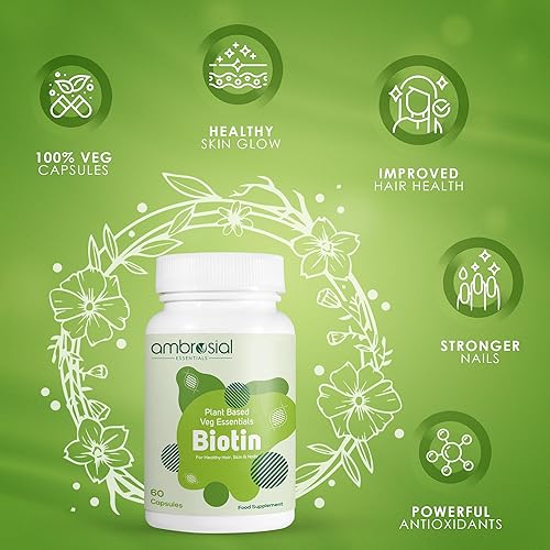 Miniatura 2 de AMBROSIAL Suplemento para el crecimiento del cabello con biotina de 2500 mcg, suplemento capilar de biotina, soporte para el cabello, a base de