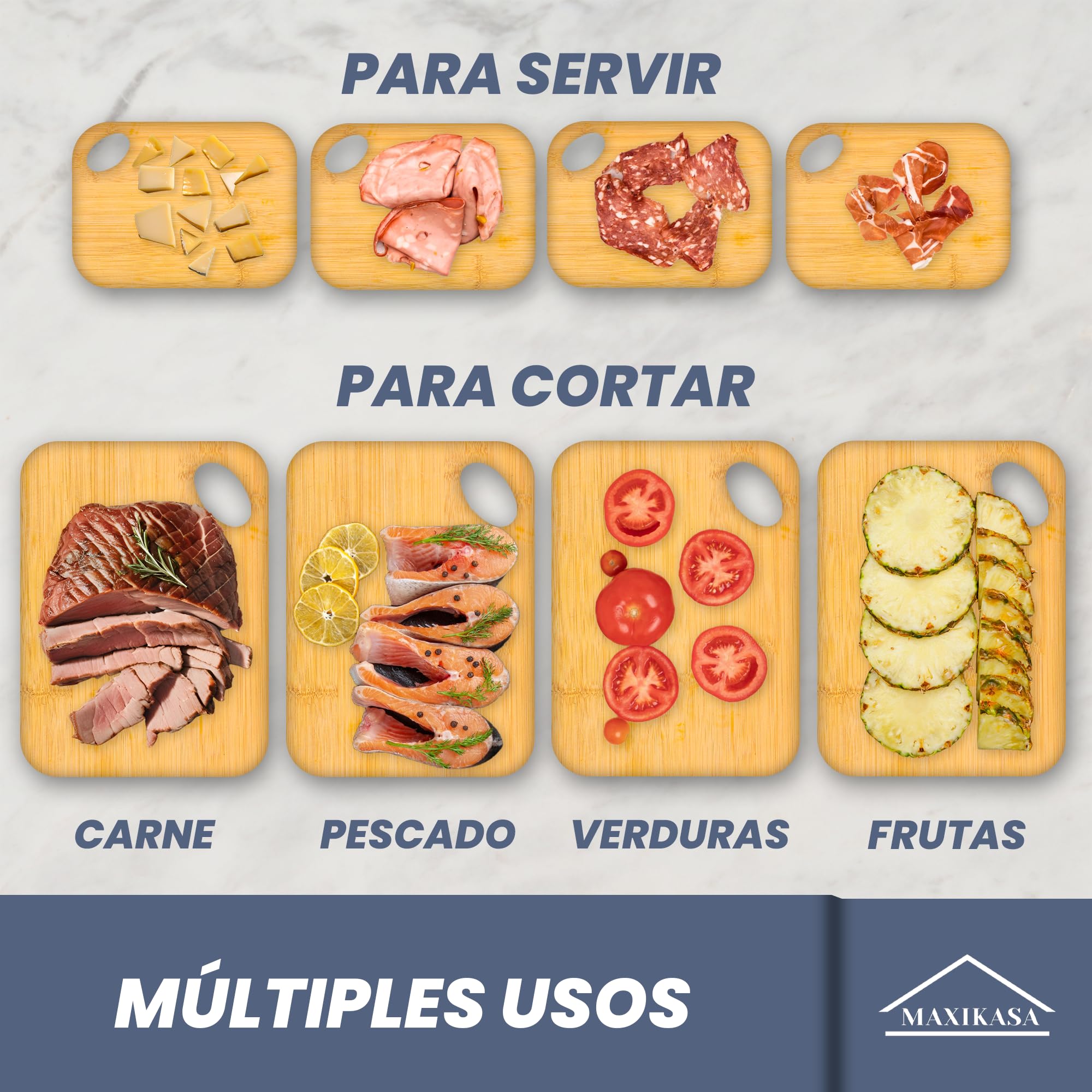 Tabla Cortar de Bambú | Pack de 2 uds Medianas x2-30x20cm) | Tabla de Alta Resistencia y Durabilidad | Apto para Cortar, Picar y Servir | Utensilios de Cocina.