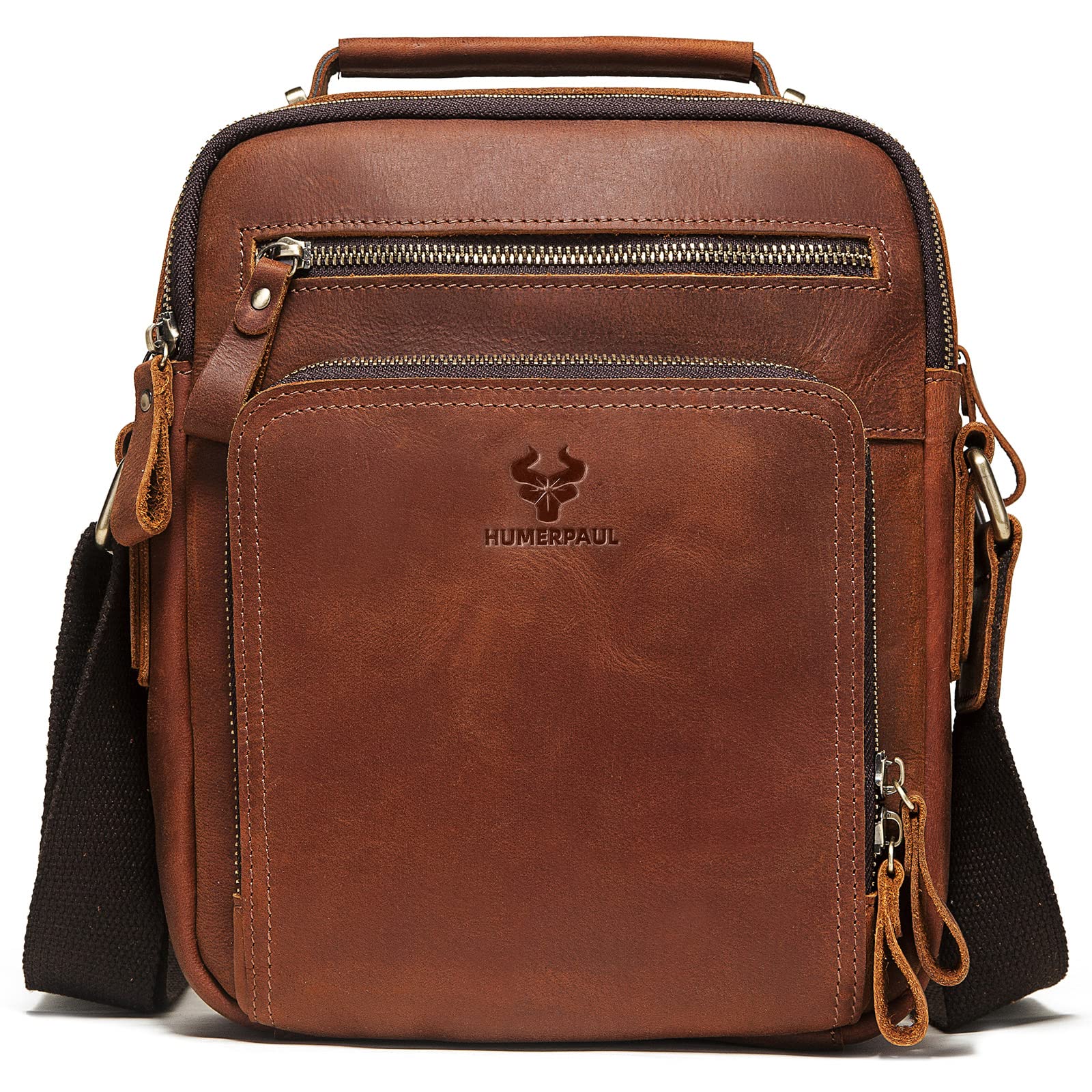 Crossbody Bag Shoulder Bag for Men, Genuine Leather Man Bag Vintage Messenger Bag for Travel Work Business