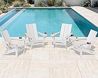 Vista 18 de SERWALL Juego de 2 sillas Adirondack modernas, sillas Adirondack plegables con portavasos dobles, sillas de plástico HDPE para exteriores para Negro