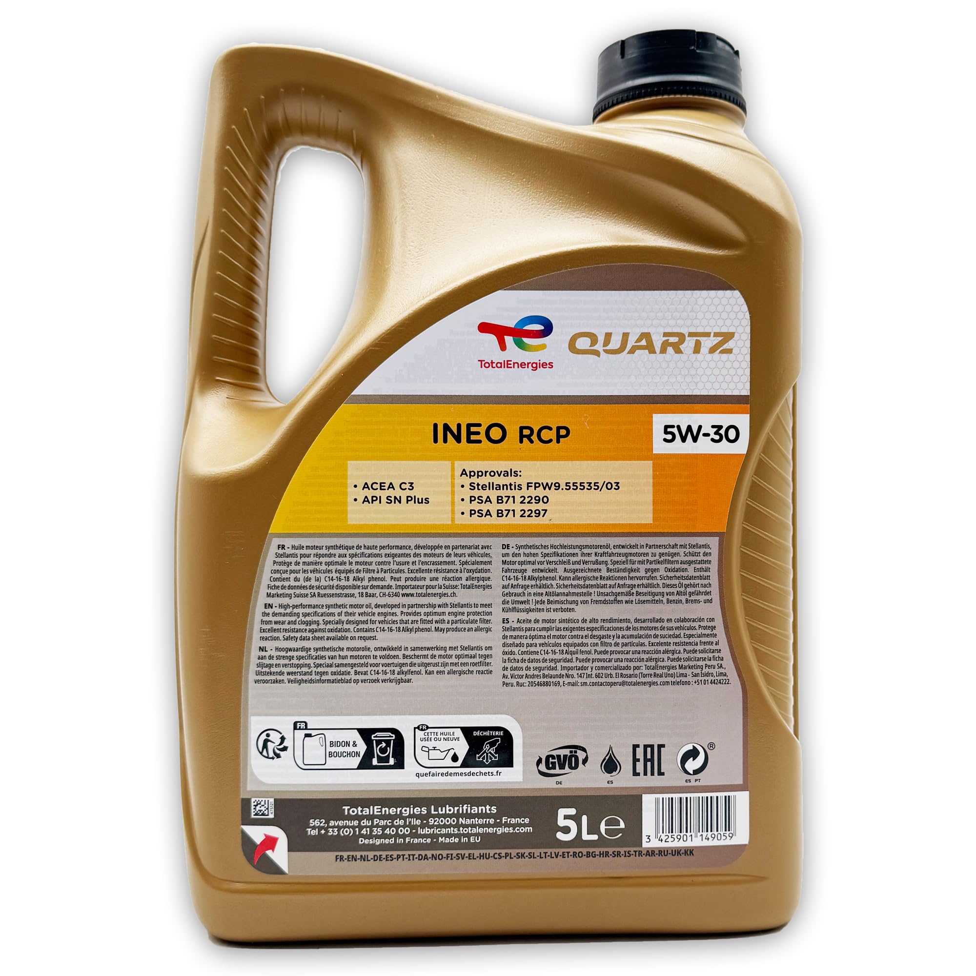 Total Quartz Ineo RCP 5W-30 | 8 L | kompatibel mit Stellantis FPW9.55535/03 | PSA B71 2290 | 8 Liter | mit Trichter |