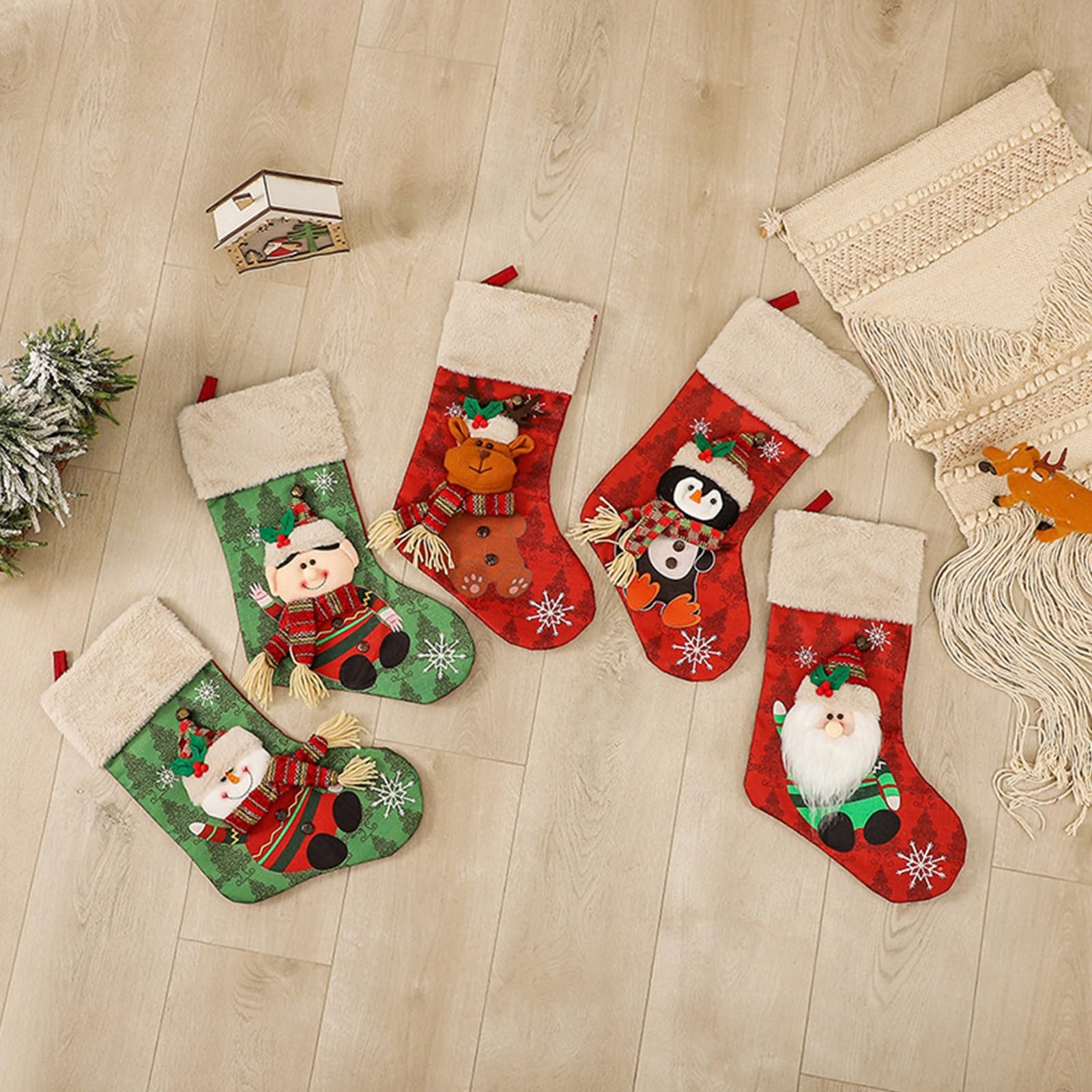 Weihnachtsstrumpf-Set, 5 Stück, Große Weihnachtsstrümpfe, Dekorationen, Weihnachtsstrumpf Mit Weihnachtsmann, Für Treppen, Kamin, Zum Aufhängen, Weihnachtsdekoration Für Zuhause