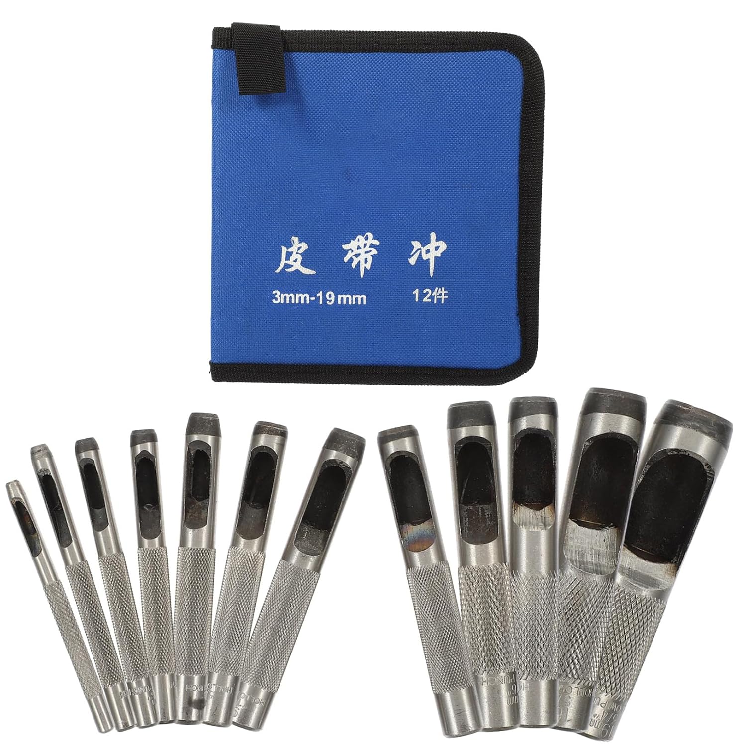 BESTOYARD 12pcs Leather Hole Punch Set Hollow Punch Tool with 3-19mm Sizes, Leather Belt and Strap Hole Cutter for Crafting, Watch Band, and DIY Leatherwork