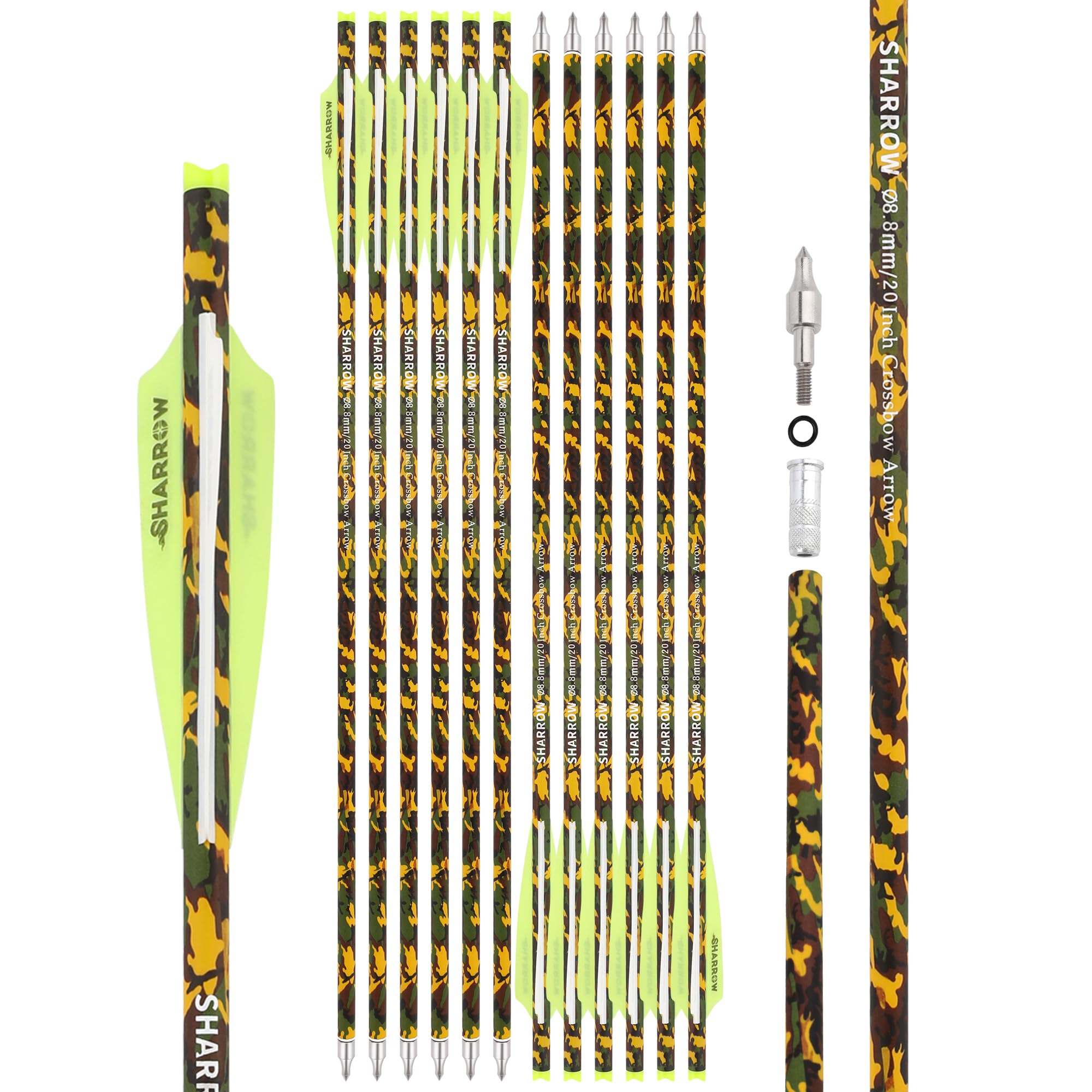 surwolf Archery Carbon crossbow bolt 16" 17" 18" 20" 22" Crossbow arrows, Hunting carbon arrow for Crossbow with 4" Vanes Hunting crossbow arrows 12pcs (yellow, 17")