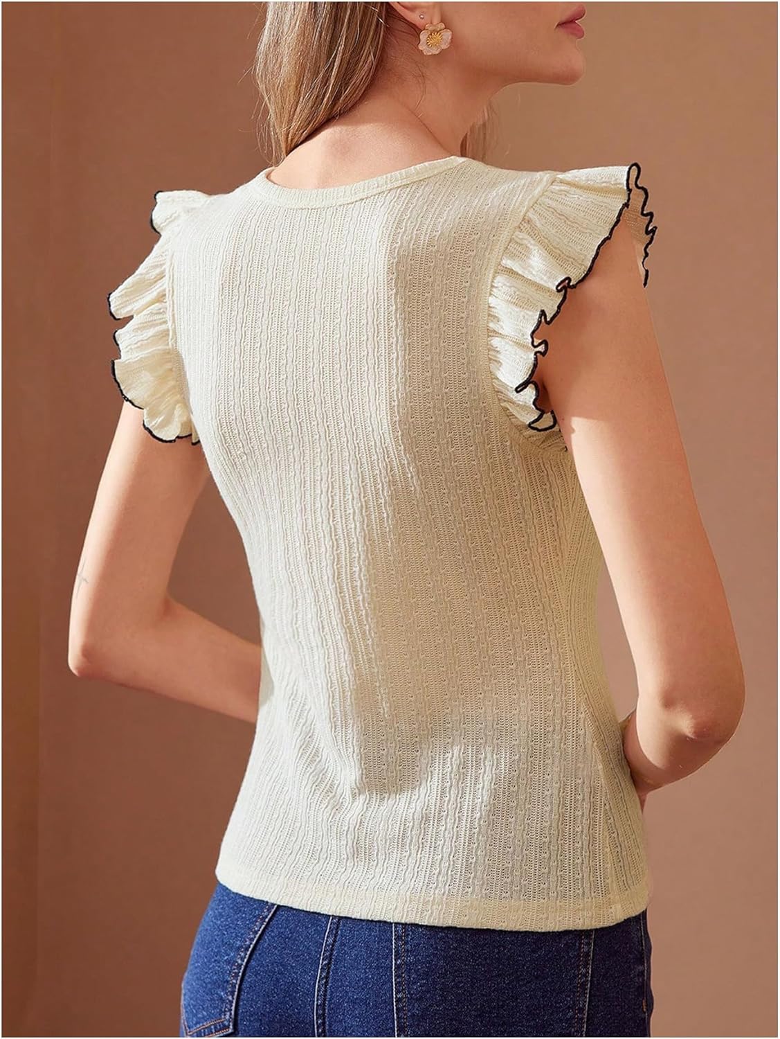 Floerns Women's Summer T Shirts Ruffle Sleeveless Crew Neck Textured Dressy Casual Tee Tops - Image 3