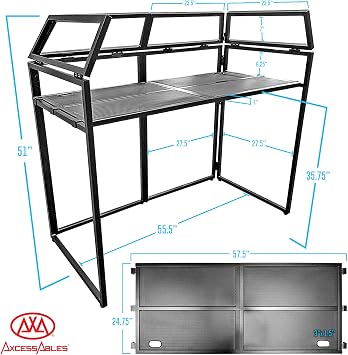 AxcessAbles DJ BOOTH XL 58 wide x 29 deep DJ Facade Table | Portable Extra Wide DJ Table Booth with Black and White Scrims, Carry Cases | Large DJ Controller Stand | Music Mixer Stand