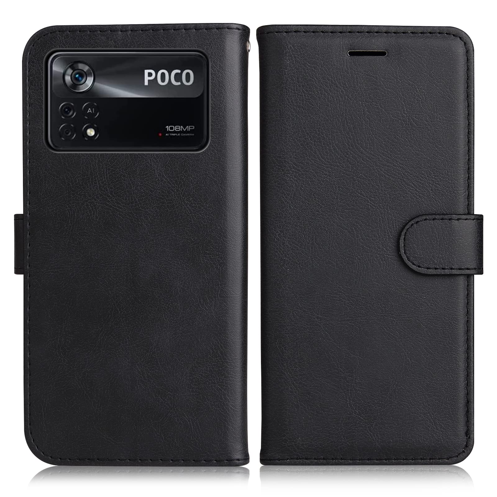Custodia Portafoglio In Pelle Con Supporto Per Xiaomi Poco X4 GT 5G - Antiurto, Slot Carte, Chiusura Magnetica, Nero - 3