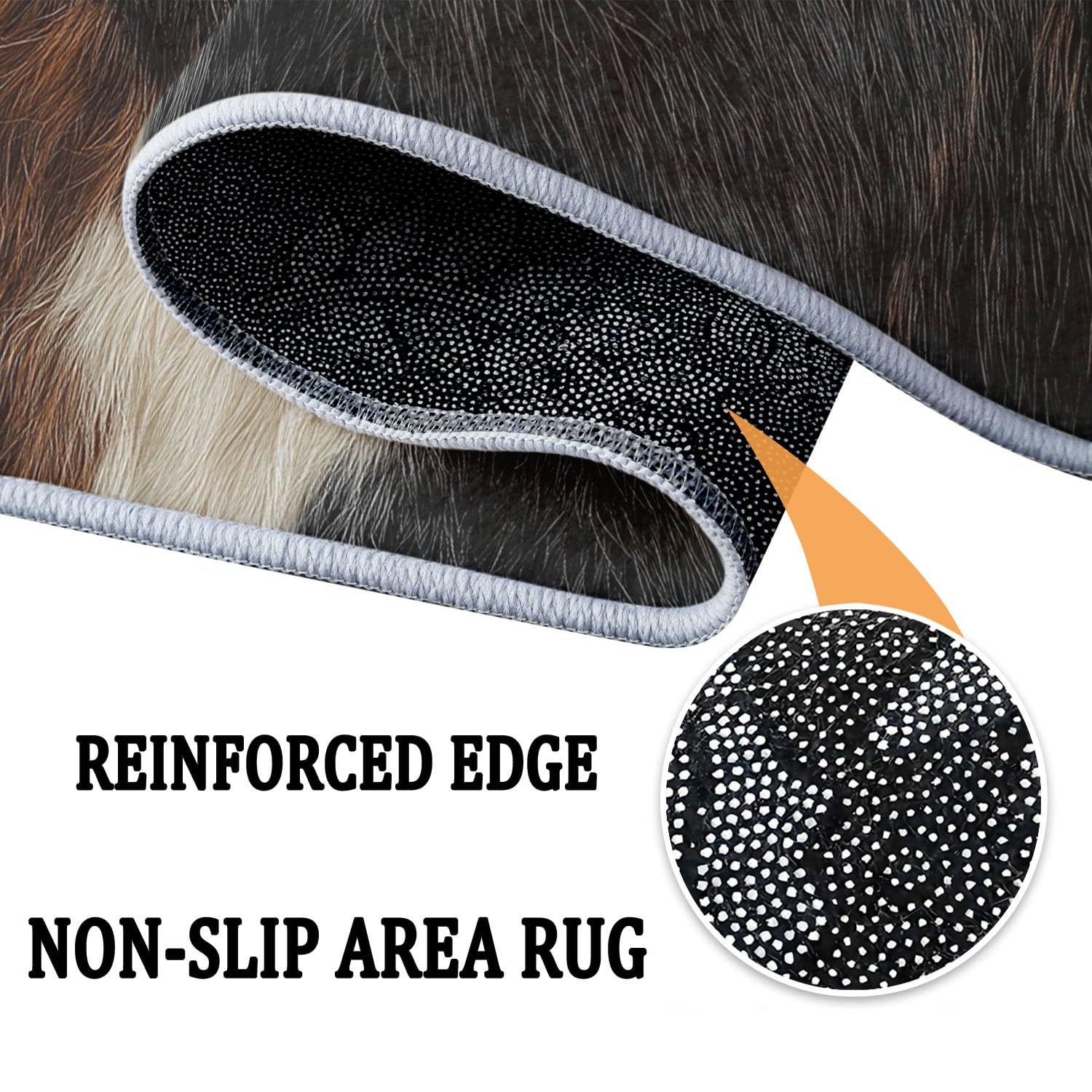Générique Tapis Rond Lavable 120 cm – Motif Peau De Vache Texture, Tapis Rond antidérapant à Poils Ras, Noir pour Salon Chambre Cuisine Balcon Terrasse et Salle à Manger